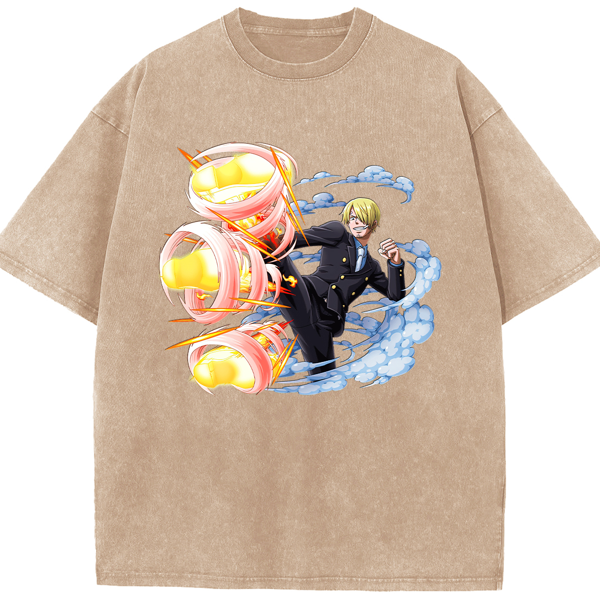 （画像用） ワンピース サンジ ONE PIECE Sanji 綿100% ヴィンテージ風 半袖Tシャツ（フロントプリント）