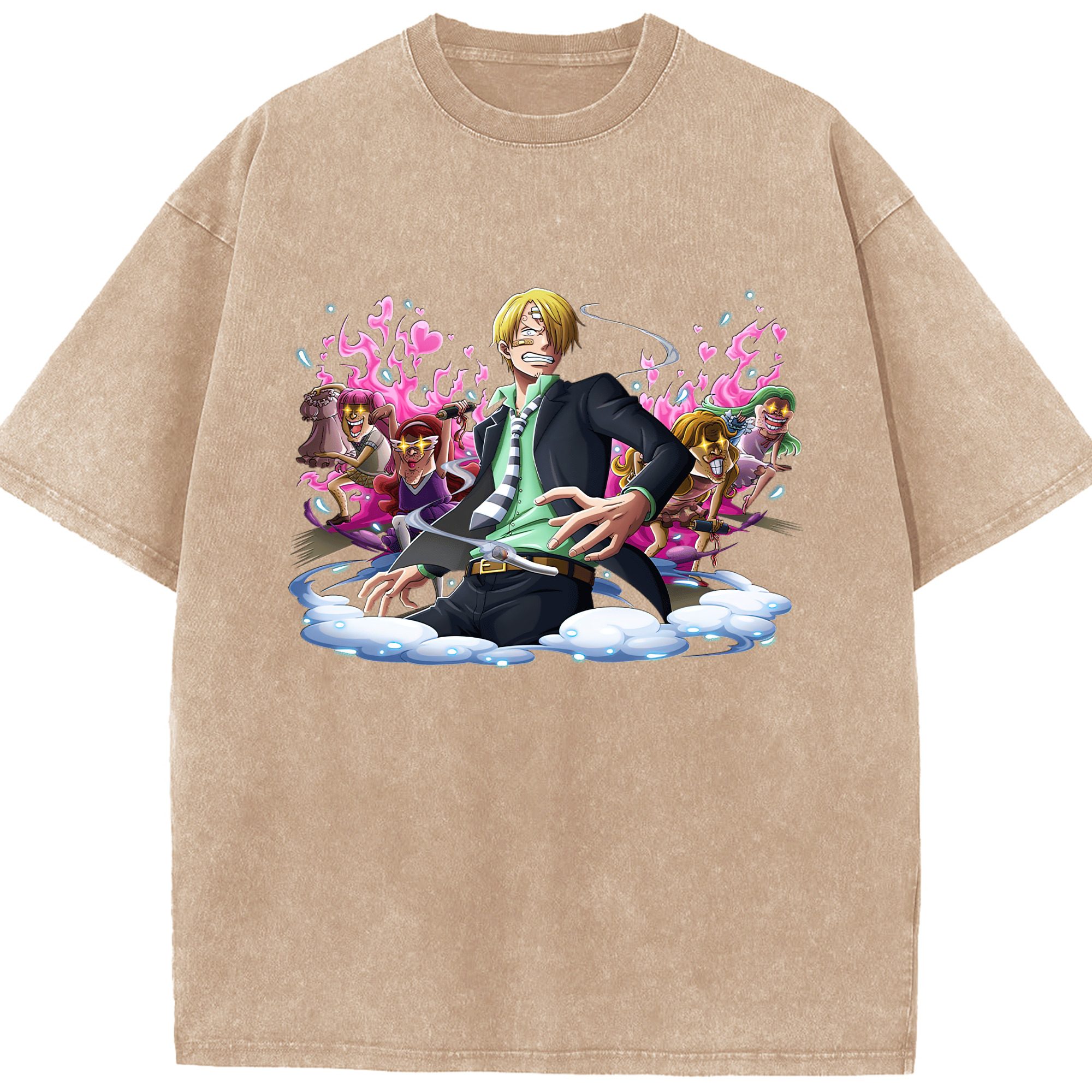 （画像用） ワンピース サンジ ONE PIECE Sanji 綿100% ヴィンテージ風 半袖Tシャツ（フロントプリント）