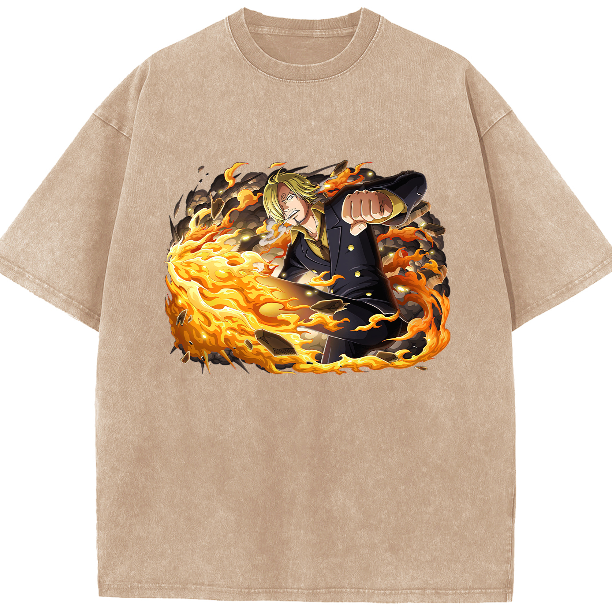 （画像用） ワンピース サンジ ONE PIECE Sanji 綿100% ヴィンテージ風 半袖Tシャツ（フロントプリント）