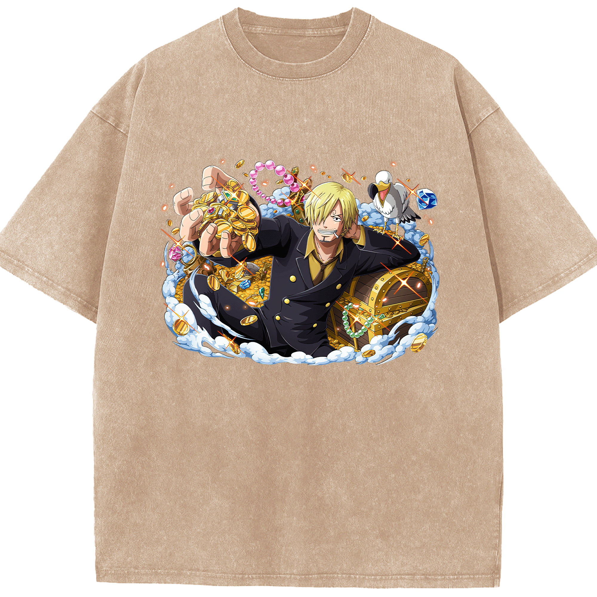 （画像用） ワンピース サンジ ONE PIECE Sanji 綿100% ヴィンテージ風 半袖Tシャツ（フロントプリント）