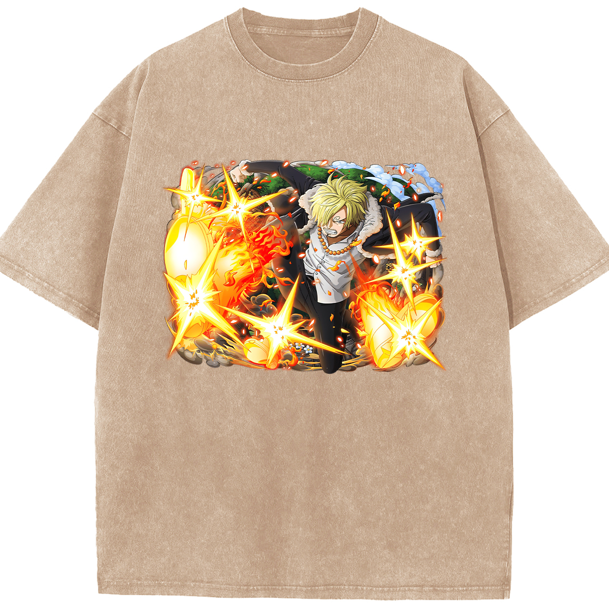 （画像用） ワンピース サンジ ONE PIECE Sanji 綿100% ヴィンテージ風 半袖Tシャツ（フロントプリント）