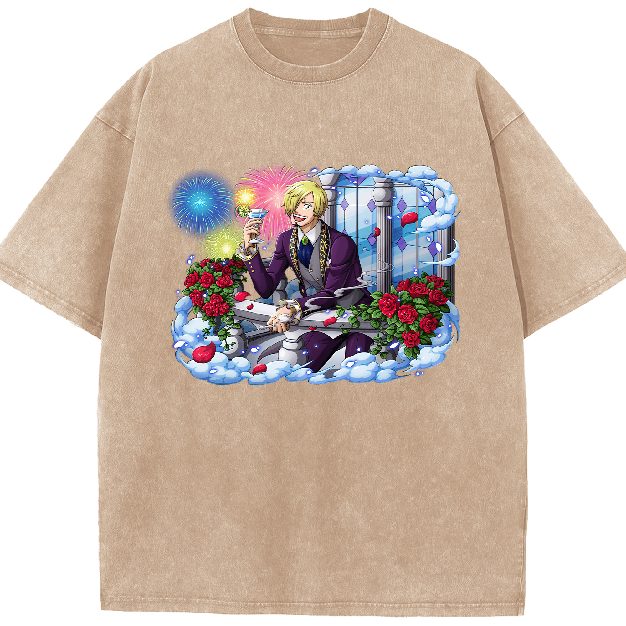 ワンピース サンジ ONE PIECE Sanji 綿100% ヴィンテージ風 半袖Tシャツ（フロントプリント）