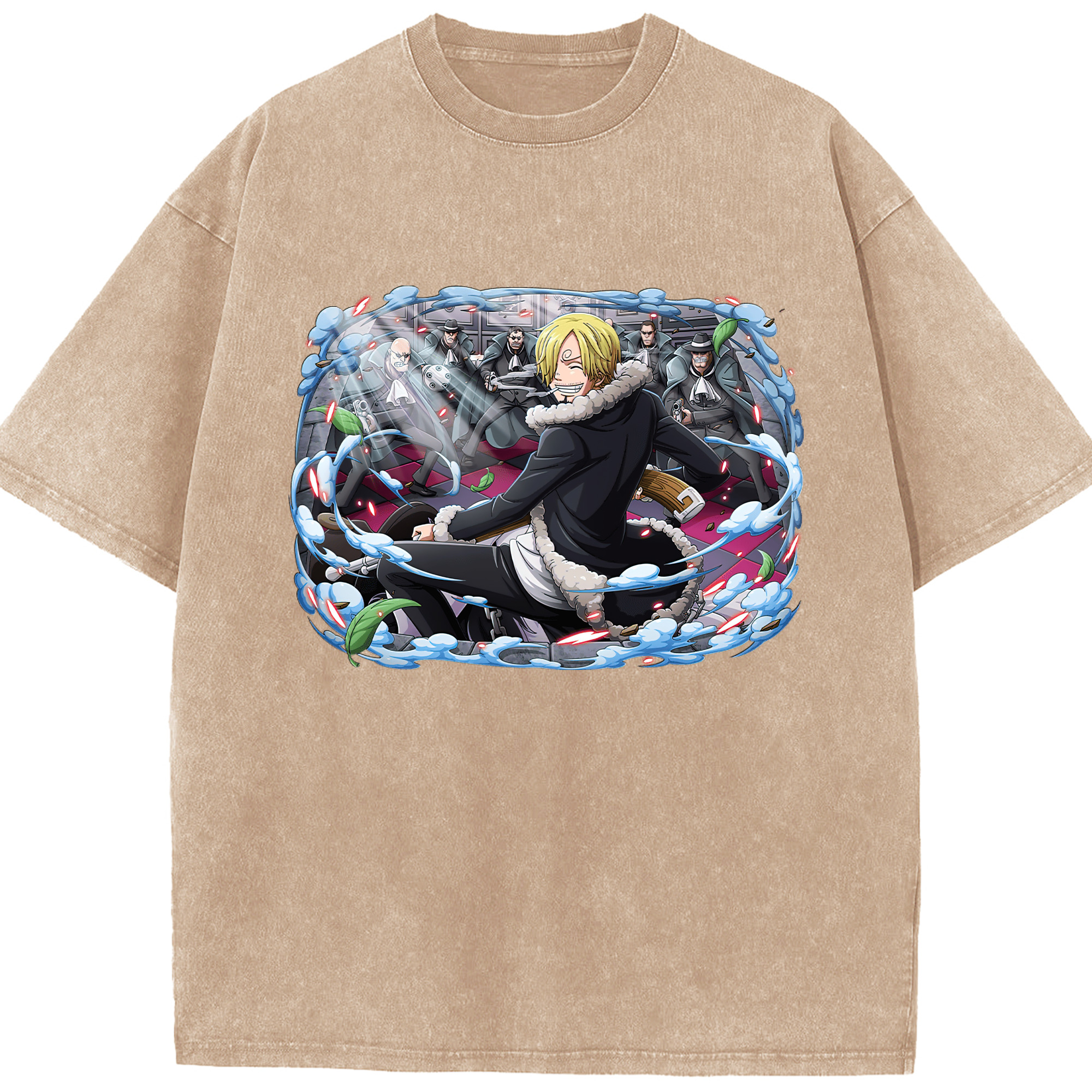 ワンピース サンジ ONE PIECE Sanji 綿100% ヴィンテージ風 半袖Tシャツ（フロントプリント）