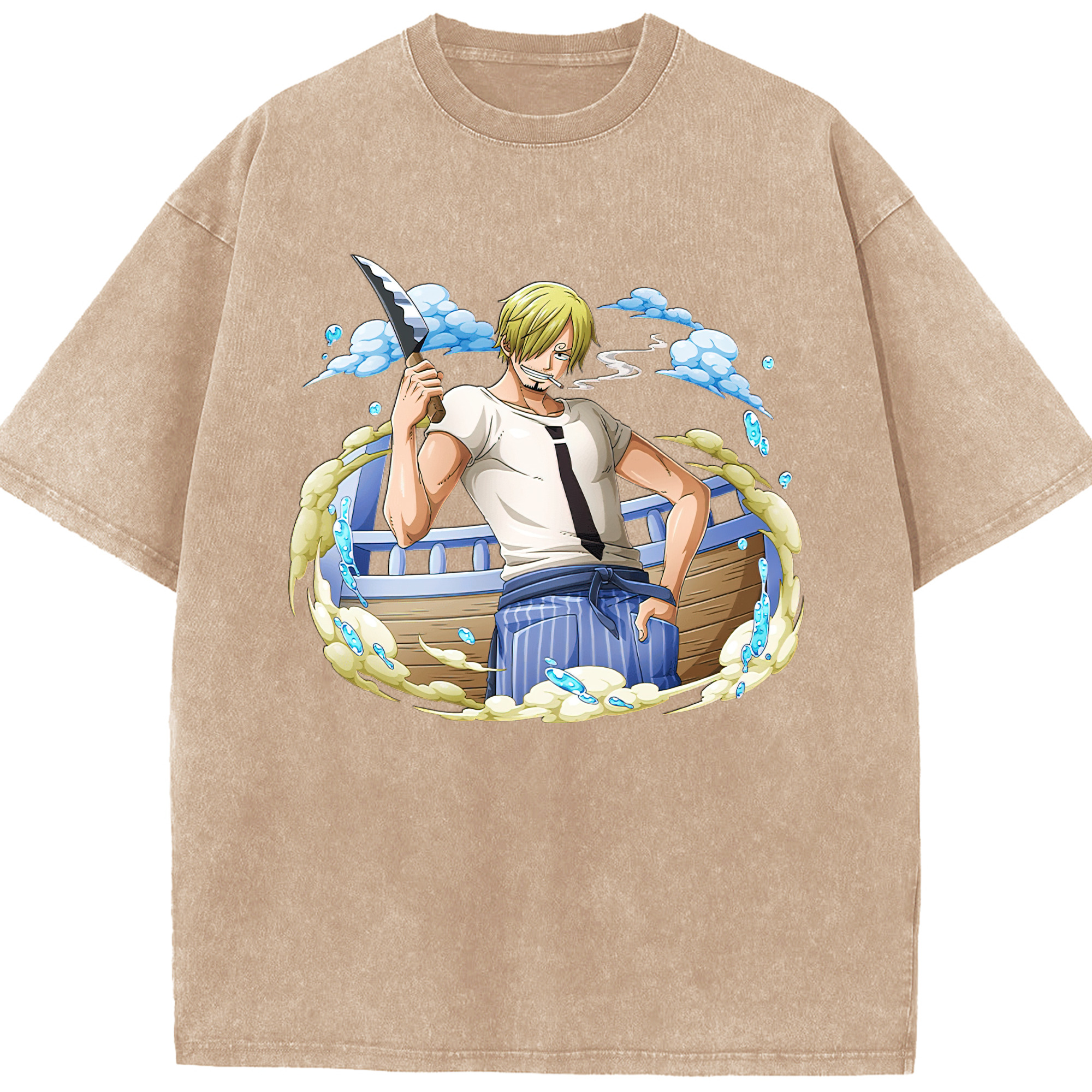 （画像用） ワンピース サンジ ONE PIECE Sanji 綿100% ヴィンテージ風 半袖Tシャツ（フロントプリント）