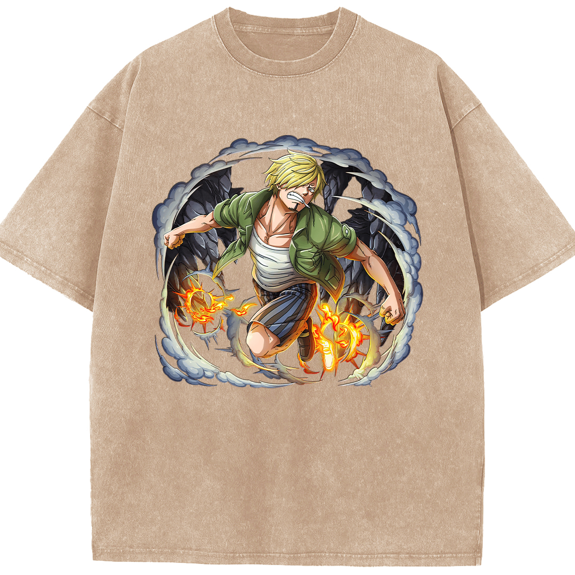 （画像用） ワンピース サンジ ONE PIECE Sanji 綿100% ヴィンテージ風 半袖Tシャツ（フロントプリント）
