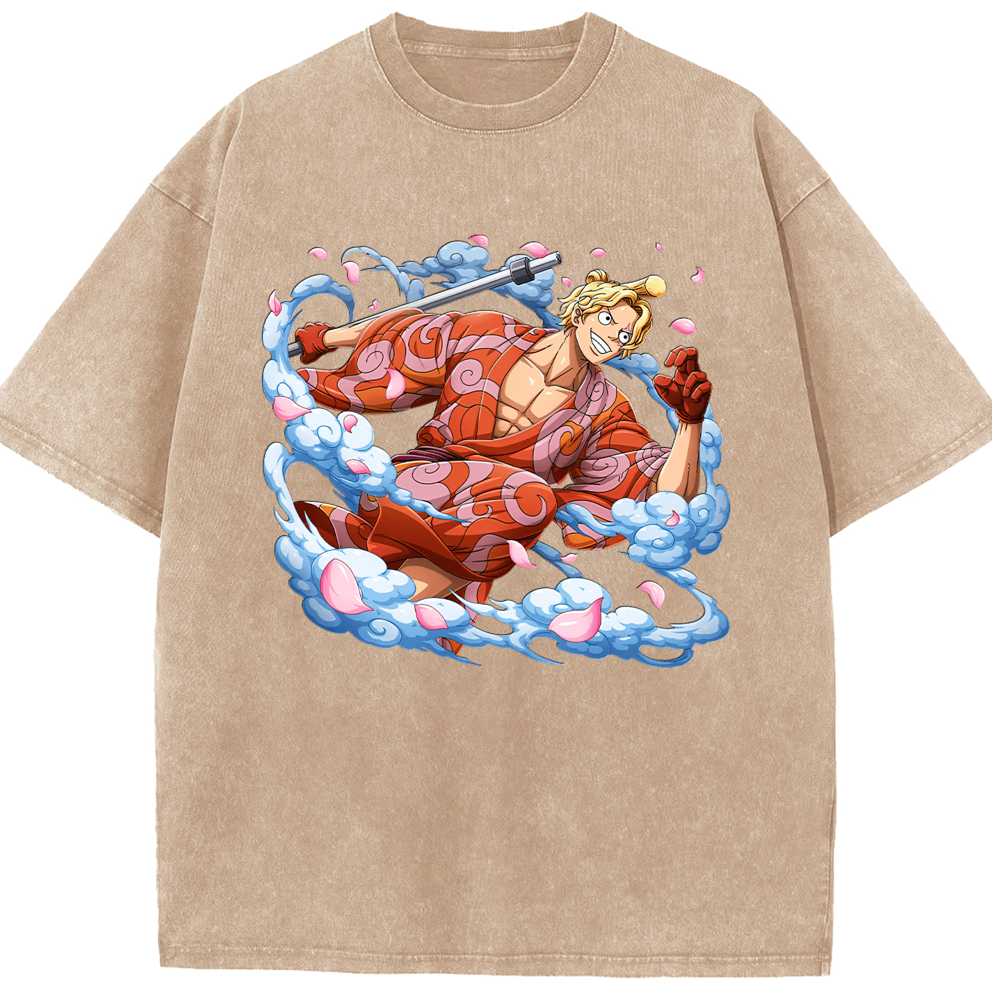 （画像用） ワンピース サンジ ONE PIECE Sanji 綿100% ヴィンテージ風 半袖Tシャツ（フロントプリント）