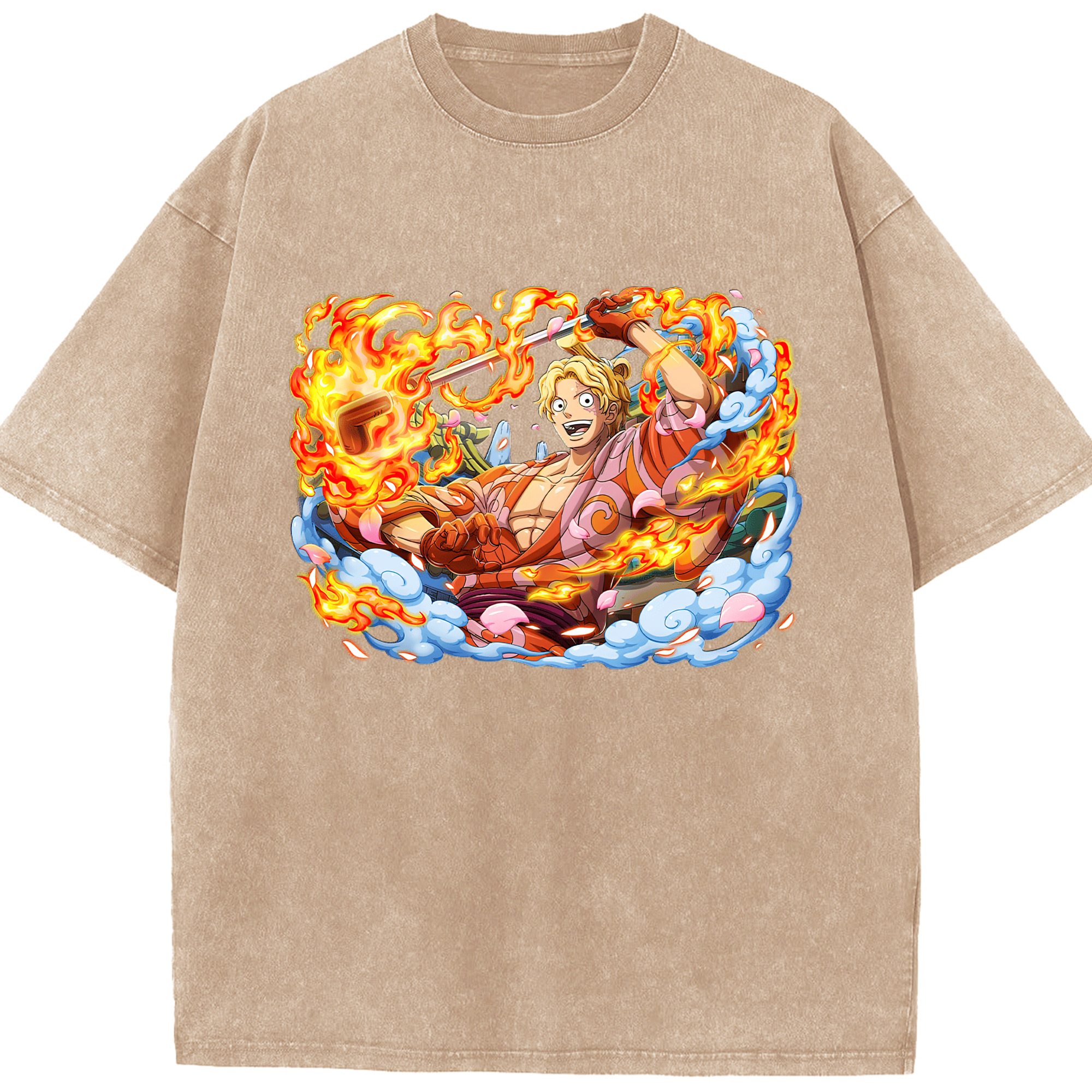 （画像用） ワンピース サンジ ONE PIECE Sanji 綿100% ヴィンテージ風 半袖Tシャツ（フロントプリント）