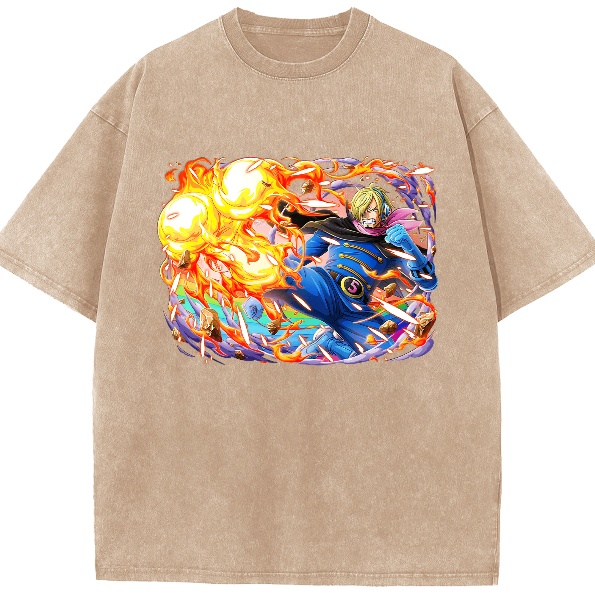 ワンピース サンジ ONE PIECE Sanji 綿100% ヴィンテージ風 半袖Tシャツ（フロントプリント）