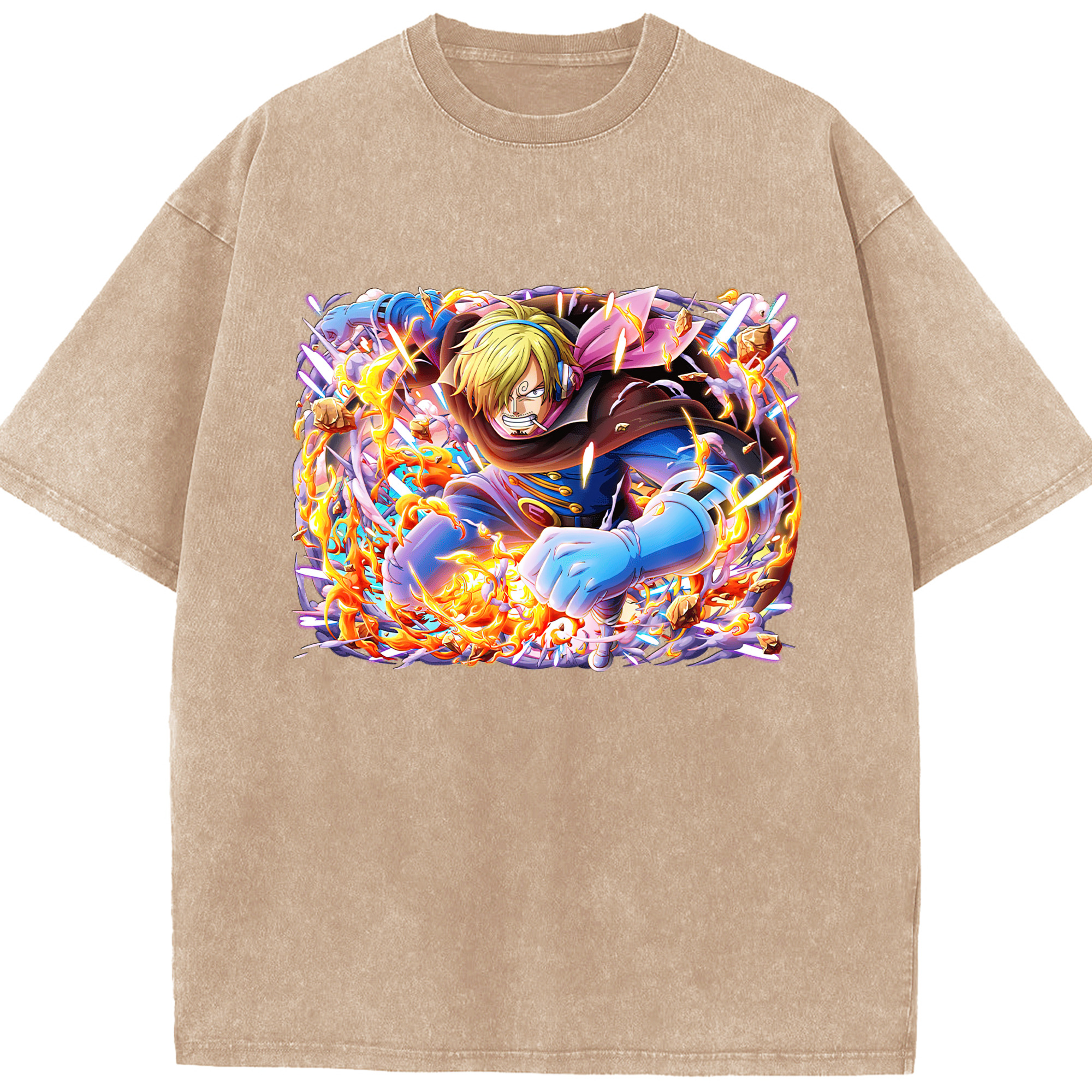 ワンピース サンジ ONE PIECE Sanji 綿100% ヴィンテージ風 半袖Tシャツ（フロントプリント）