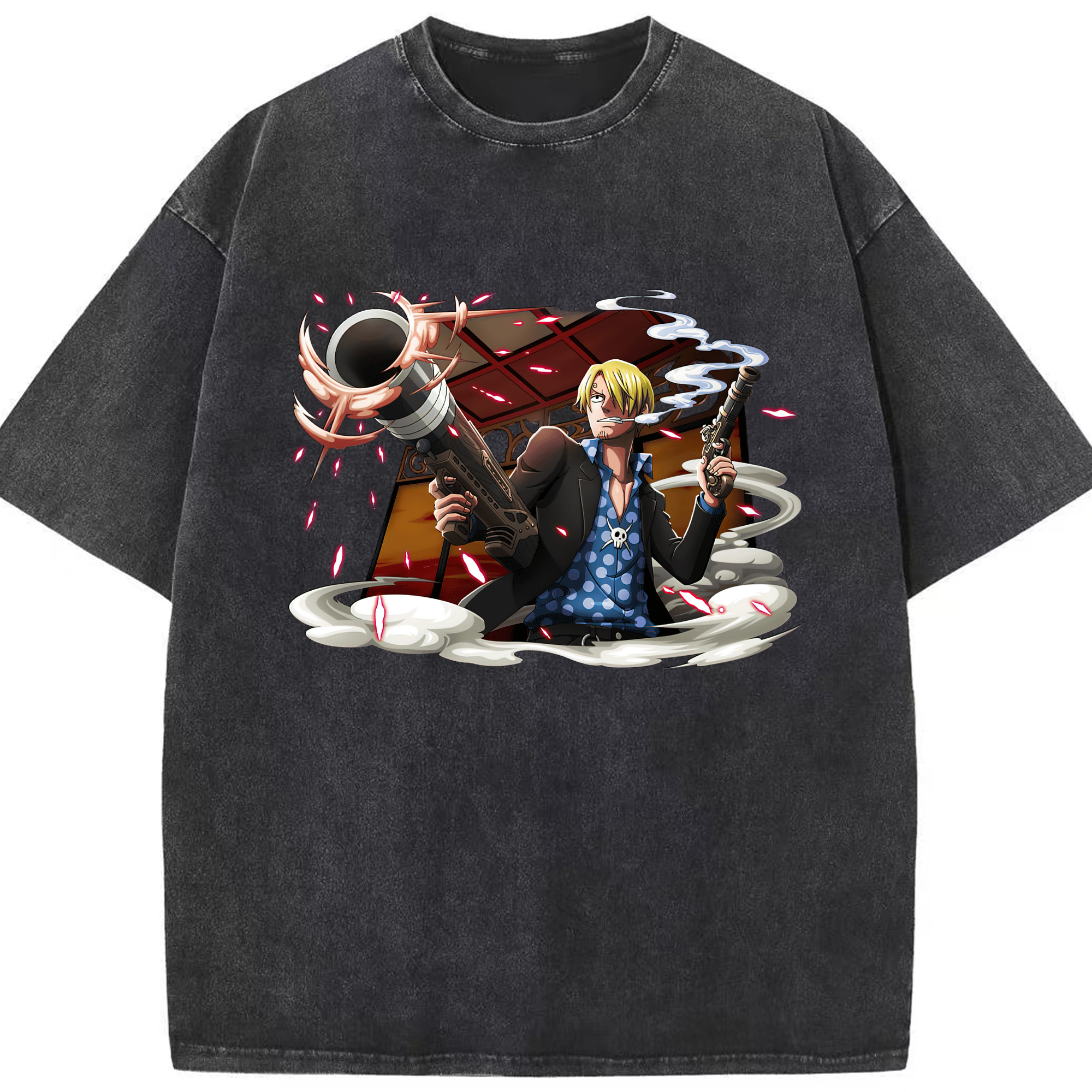 （画像用） ワンピース サンジ ONE PIECE Sanji 綿100% ヴィンテージ風 半袖Tシャツ（フロントプリント）