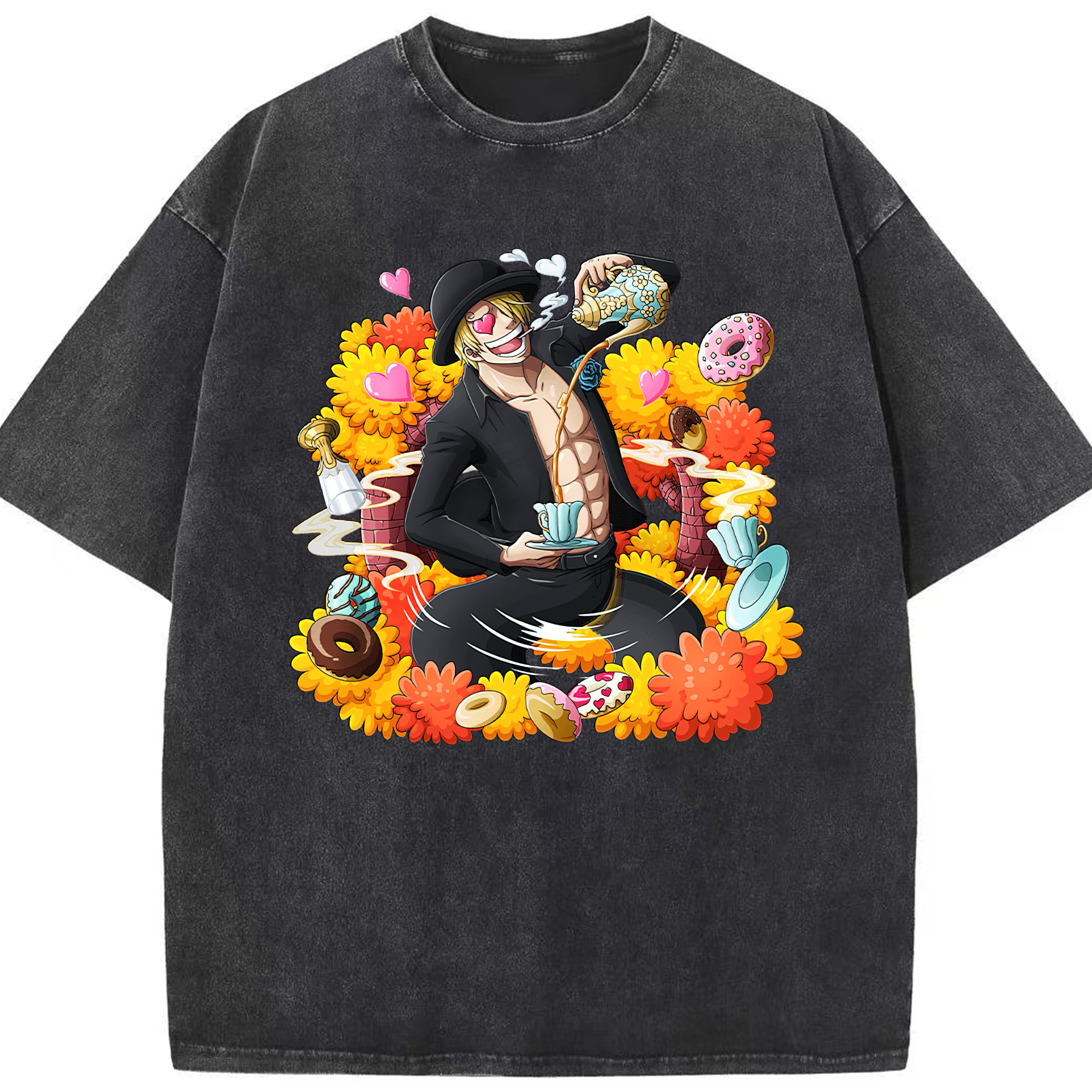 （画像用） ワンピース サンジ ONE PIECE Sanji 綿100% ヴィンテージ風 半袖Tシャツ（フロントプリント）