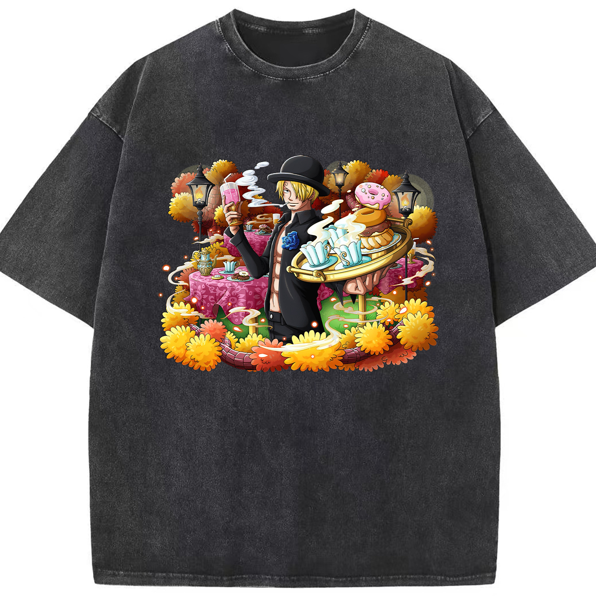 （画像用） ワンピース サンジ ONE PIECE Sanji 綿100% ヴィンテージ風 半袖Tシャツ（フロントプリント）