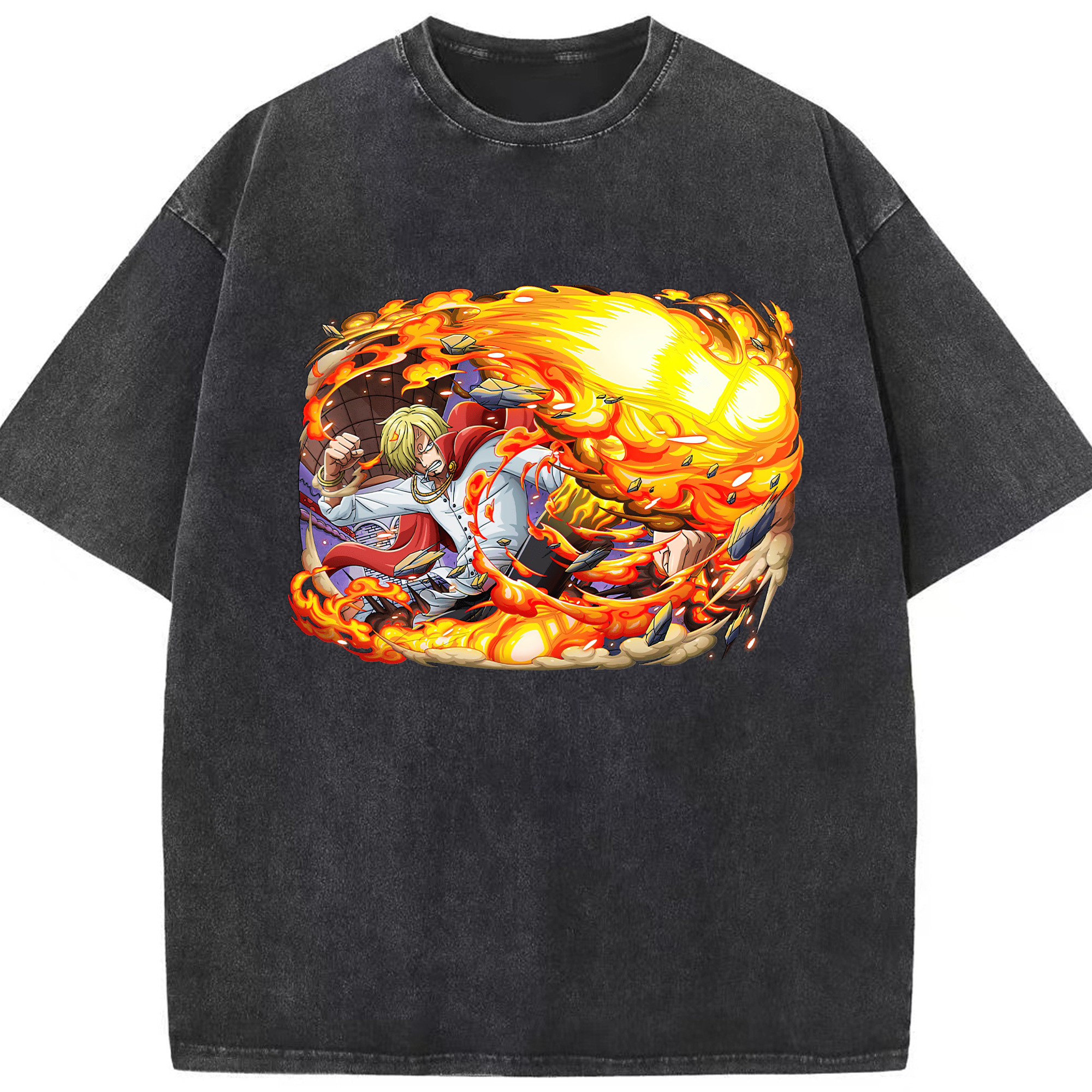 （画像用） ワンピース サンジ ONE PIECE Sanji 綿100% ヴィンテージ風 半袖Tシャツ（フロントプリント）