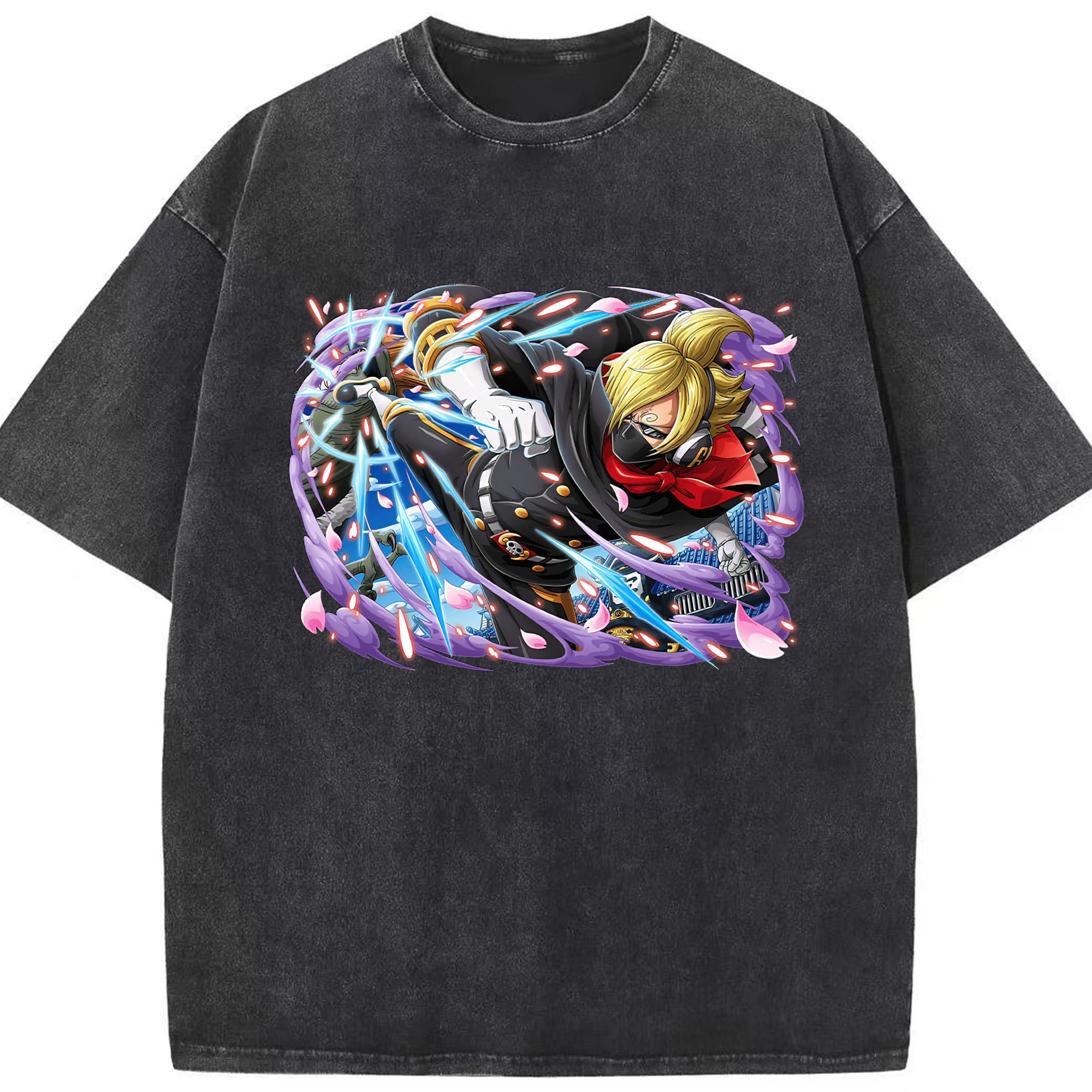 （画像用） ワンピース サンジ ONE PIECE Sanji 綿100% ヴィンテージ風 半袖Tシャツ（フロントプリント）