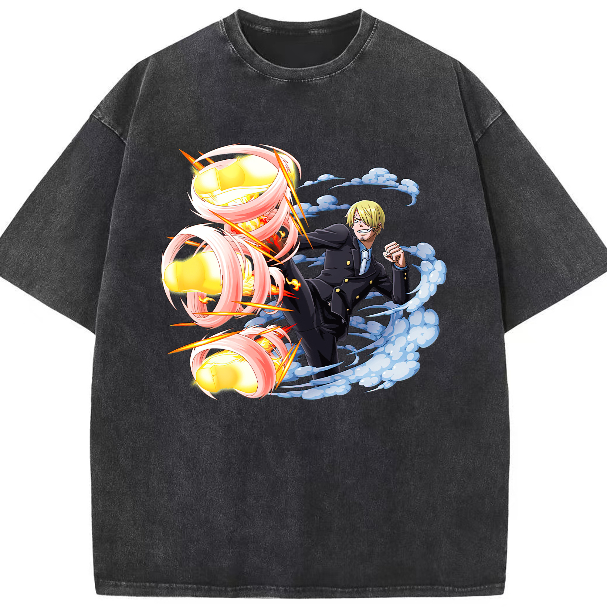 （画像用） ワンピース サンジ ONE PIECE Sanji 綿100% ヴィンテージ風 半袖Tシャツ（フロントプリント）