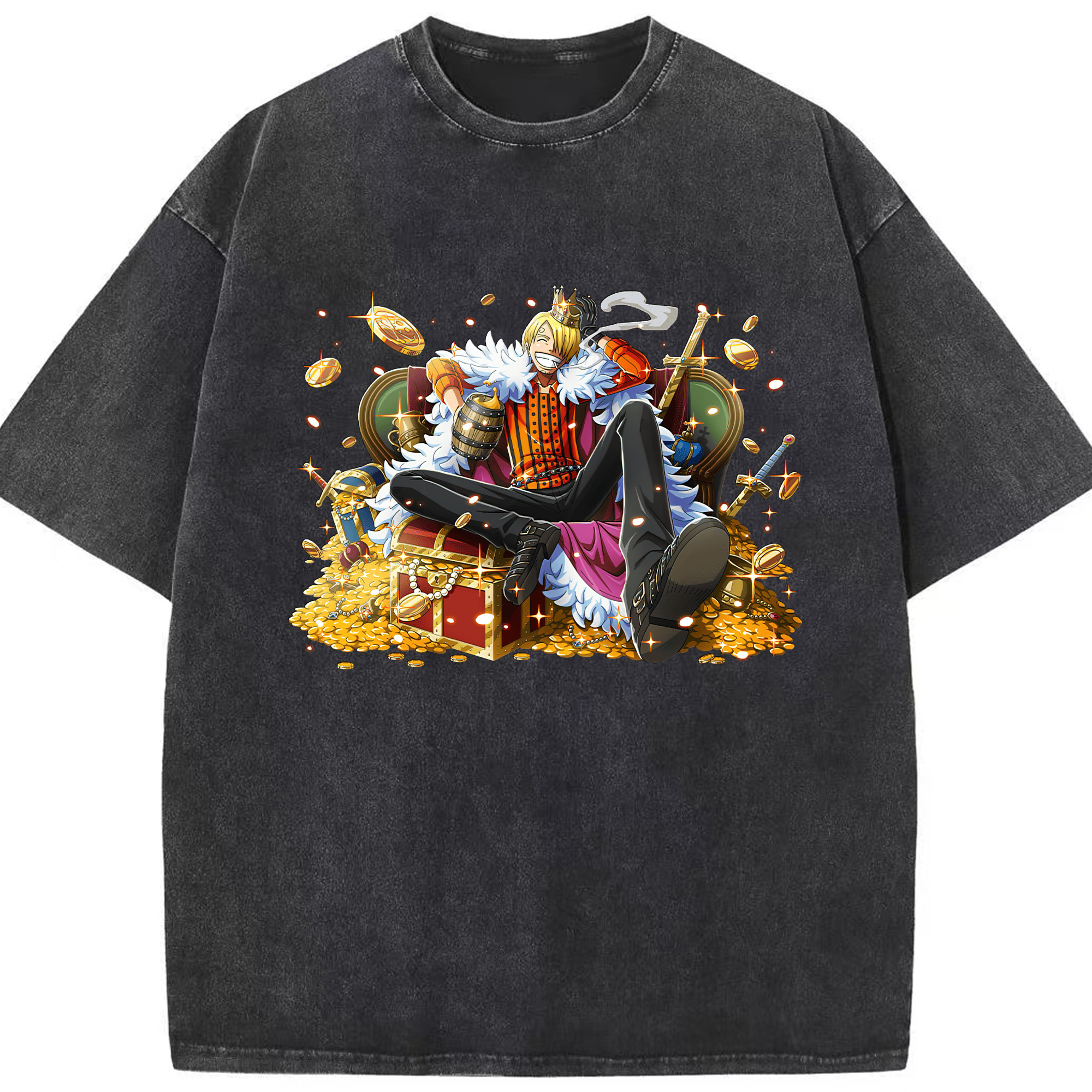 （画像用） ワンピース サンジ ONE PIECE Sanji 綿100% ヴィンテージ風 半袖Tシャツ（フロントプリント）