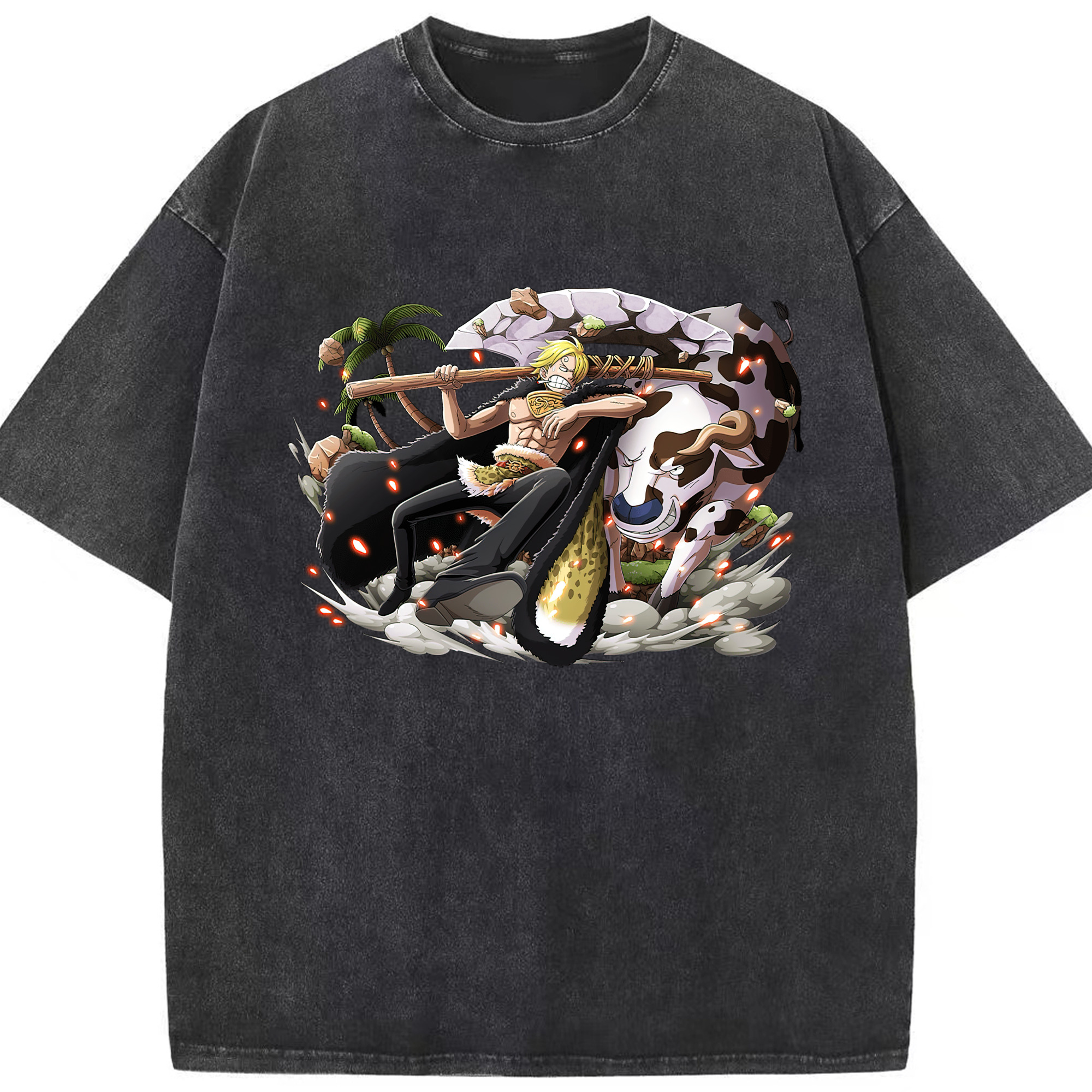 （画像用） ワンピース サンジ ONE PIECE Sanji 綿100% ヴィンテージ風 半袖Tシャツ（フロントプリント）