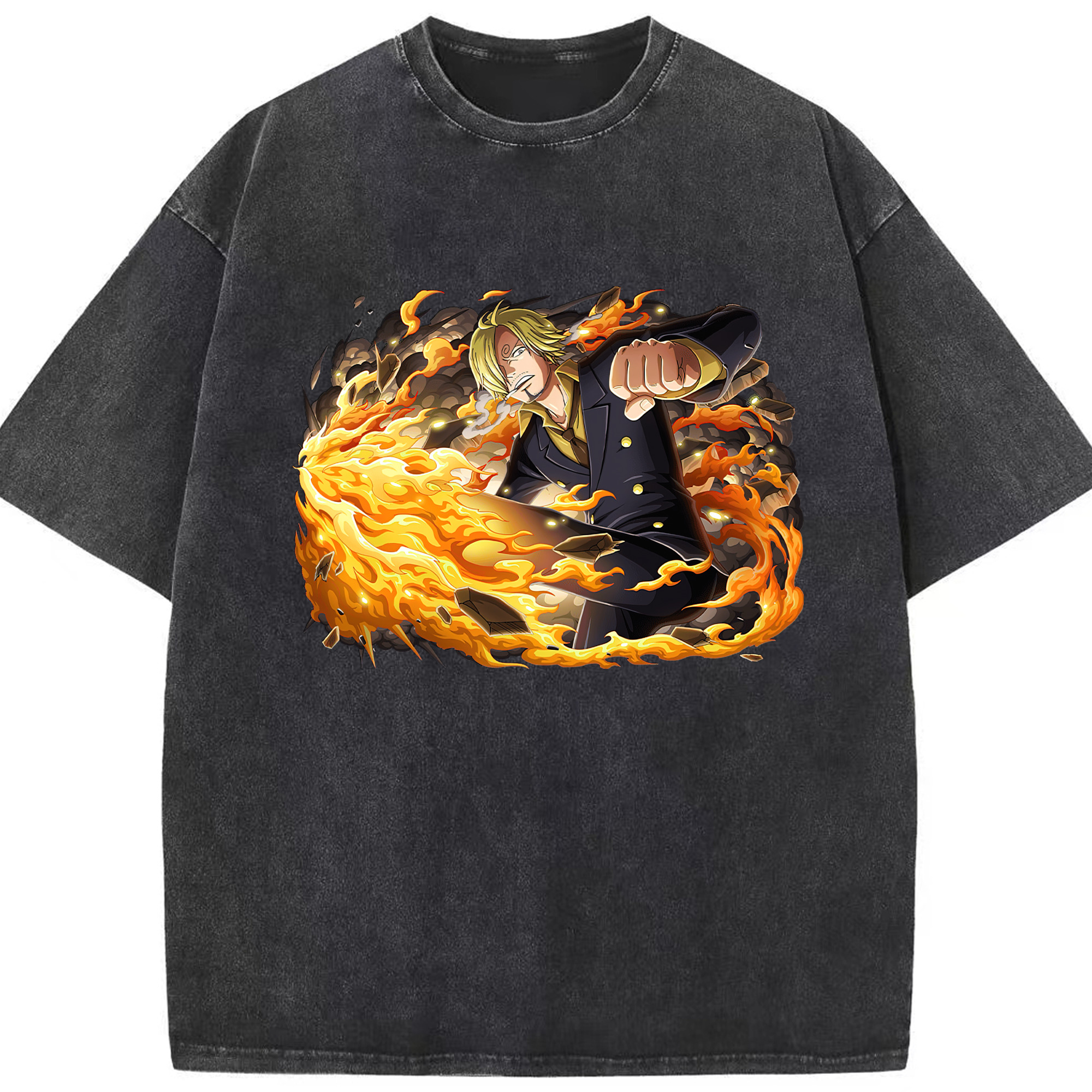（画像用） ワンピース サンジ ONE PIECE Sanji 綿100% ヴィンテージ風 半袖Tシャツ（フロントプリント）
