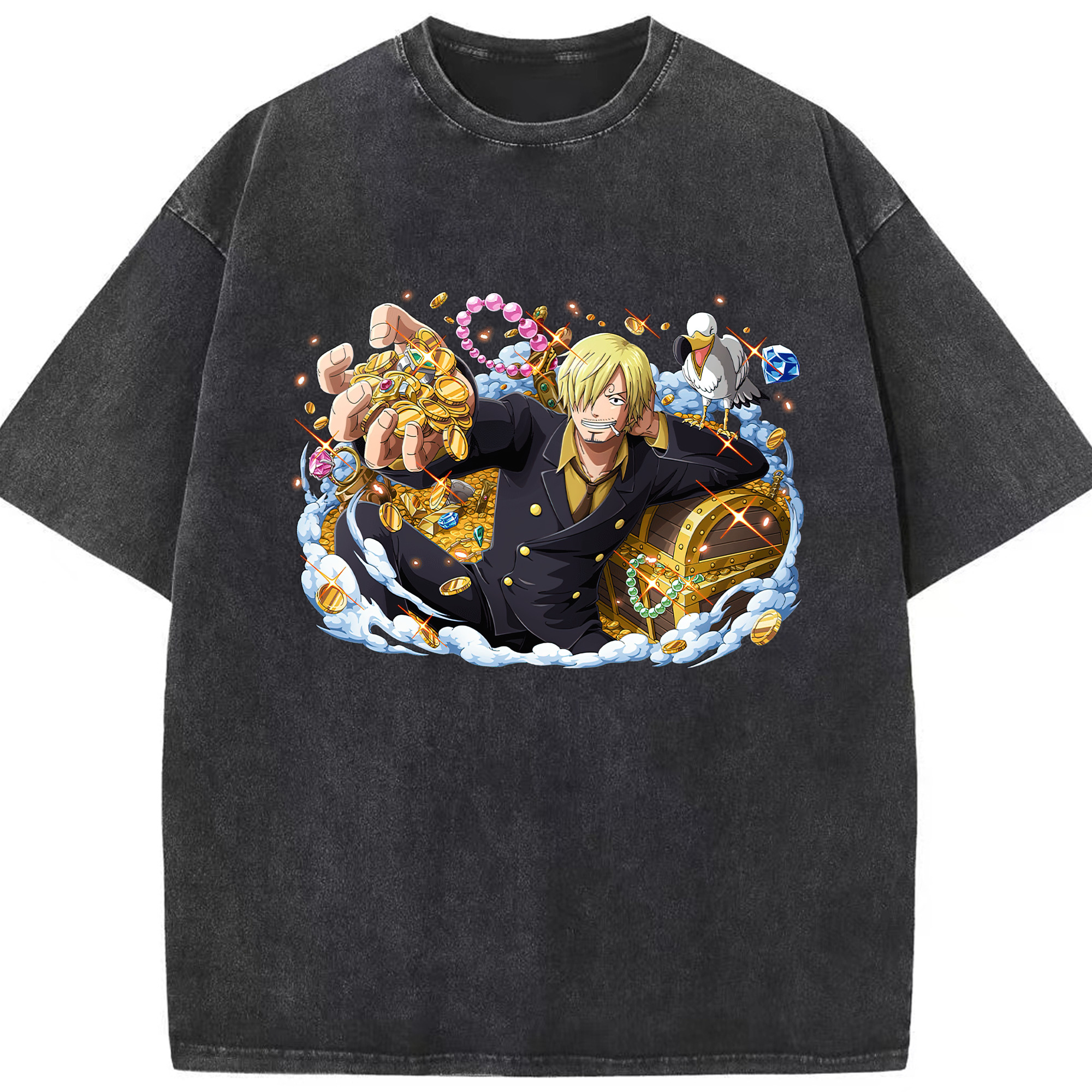 （画像用） ワンピース サンジ ONE PIECE Sanji 綿100% ヴィンテージ風 半袖Tシャツ（フロントプリント）