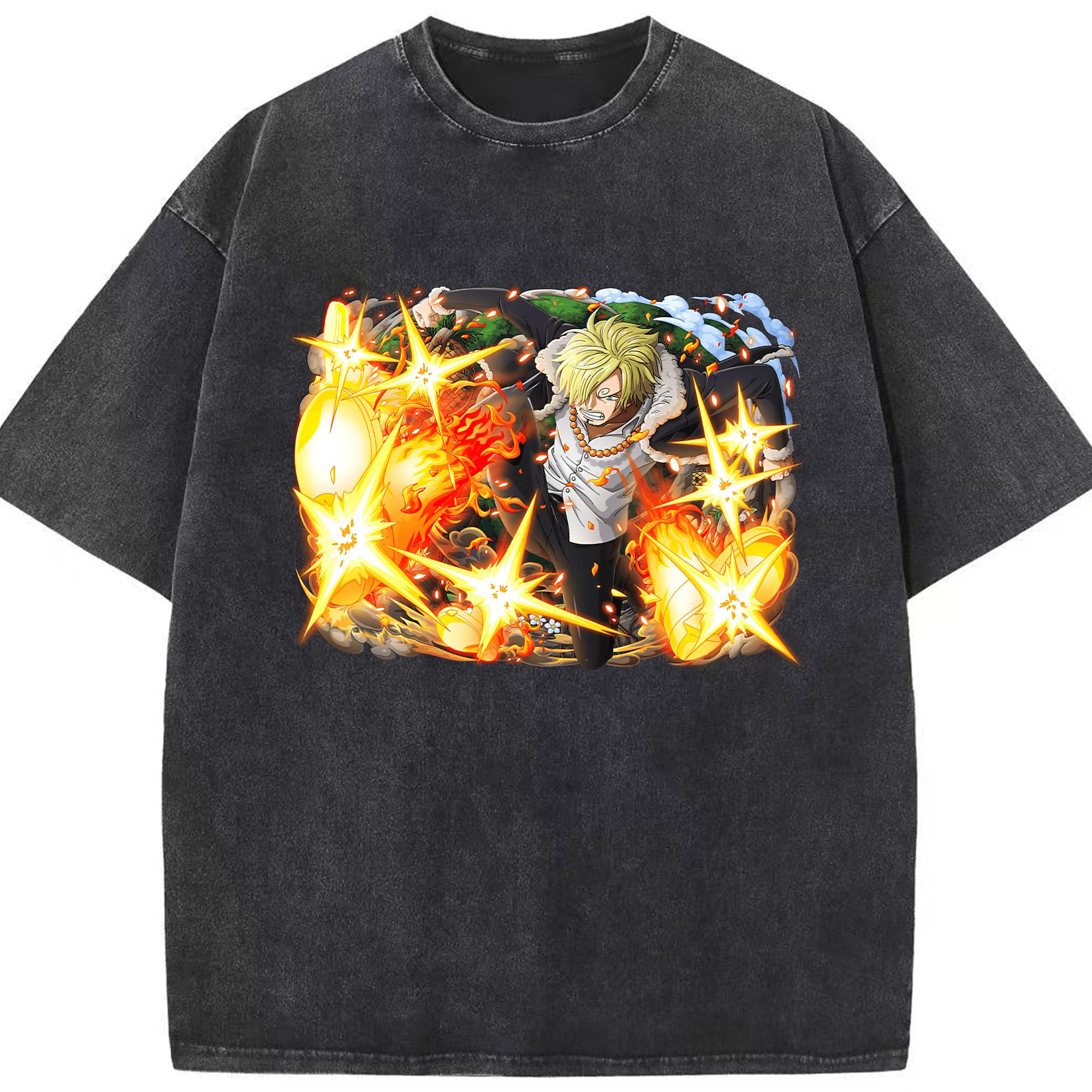 （画像用） ワンピース サンジ ONE PIECE Sanji 綿100% ヴィンテージ風 半袖Tシャツ（フロントプリント）