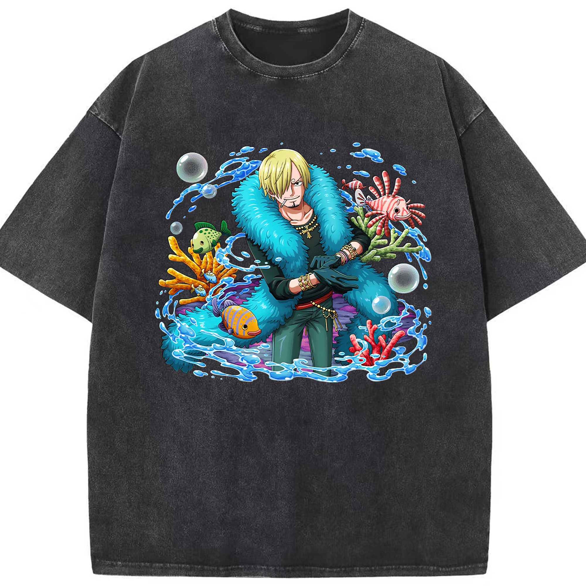 （画像用） ワンピース サンジ ONE PIECE Sanji 綿100% ヴィンテージ風 半袖Tシャツ（フロントプリント）