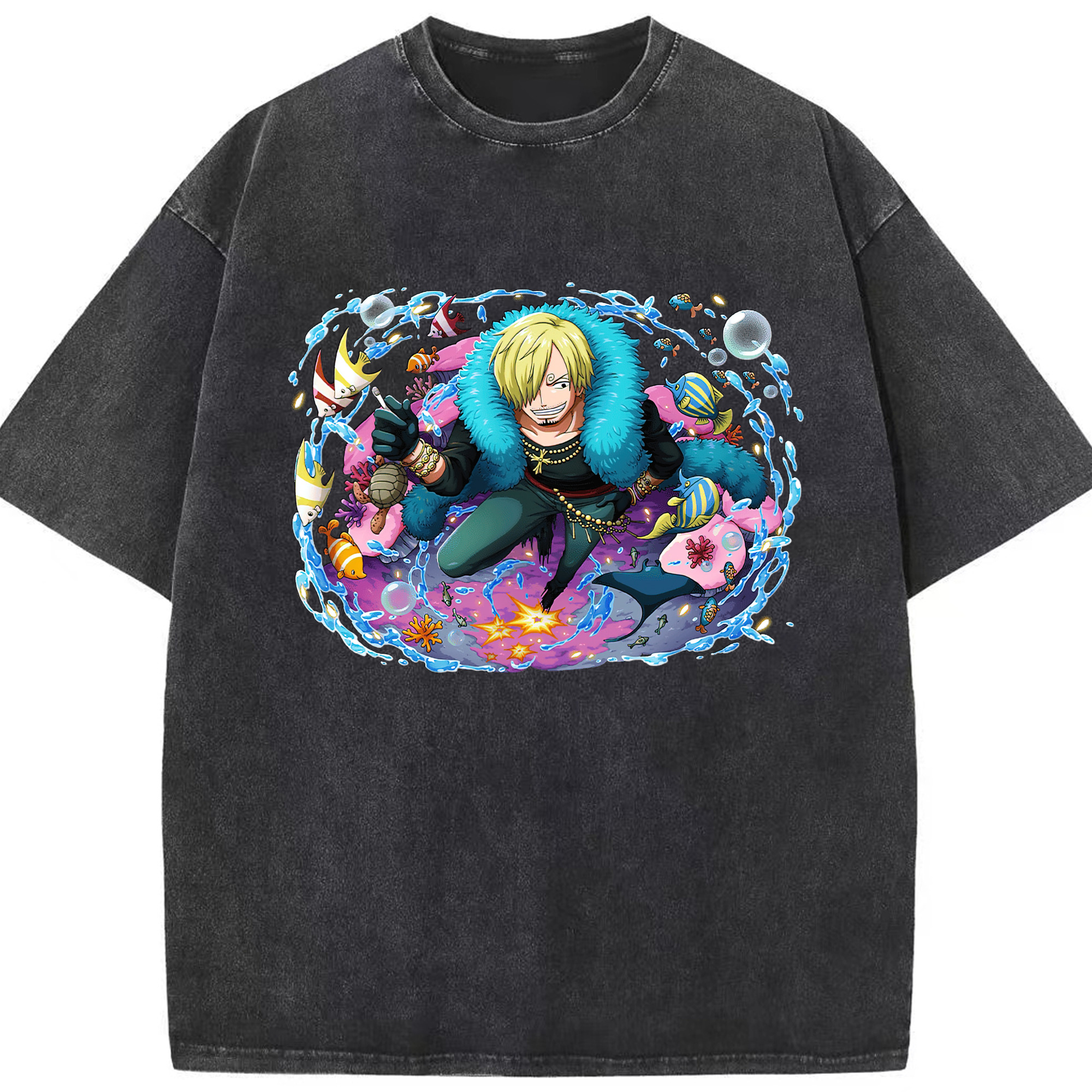 （画像用） ワンピース サンジ ONE PIECE Sanji 綿100% ヴィンテージ風 半袖Tシャツ（フロントプリント）