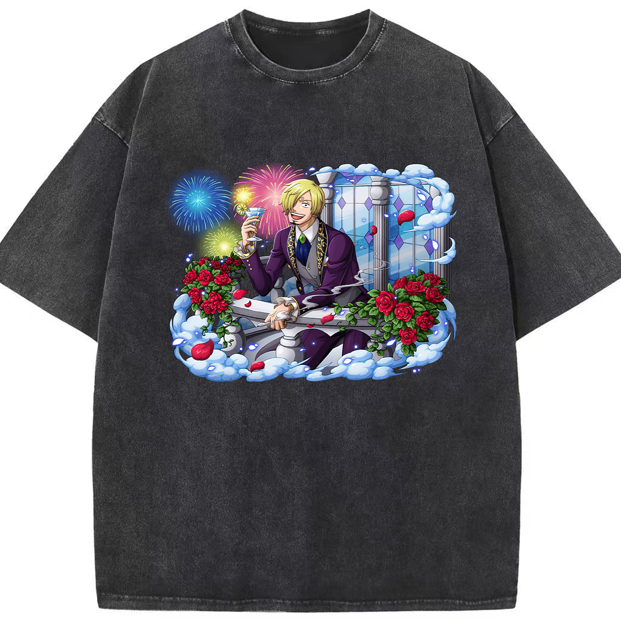 （画像用） ワンピース サンジ ONE PIECE Sanji 綿100% ヴィンテージ風 半袖Tシャツ（フロントプリント）