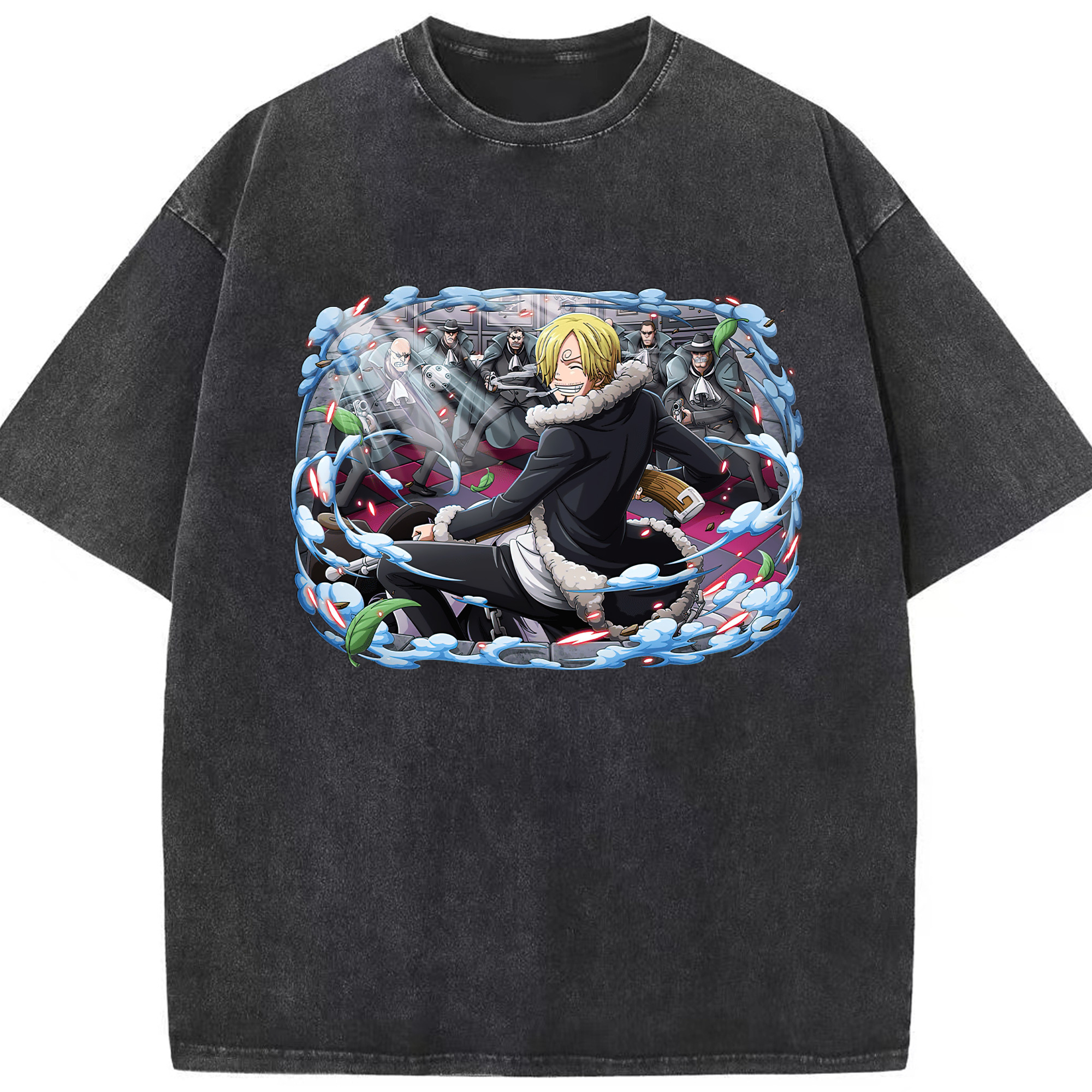 （画像用） ワンピース サンジ ONE PIECE Sanji 綿100% ヴィンテージ風 半袖Tシャツ（フロントプリント）