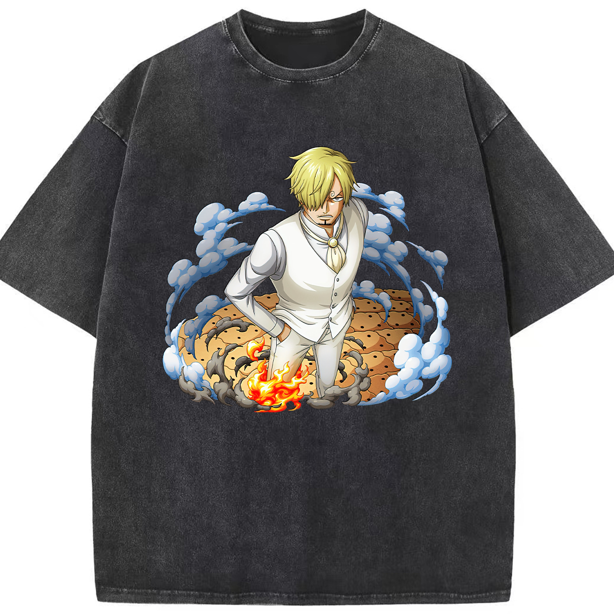 （画像用） ワンピース サンジ ONE PIECE Sanji 綿100% ヴィンテージ風 半袖Tシャツ（フロントプリント）