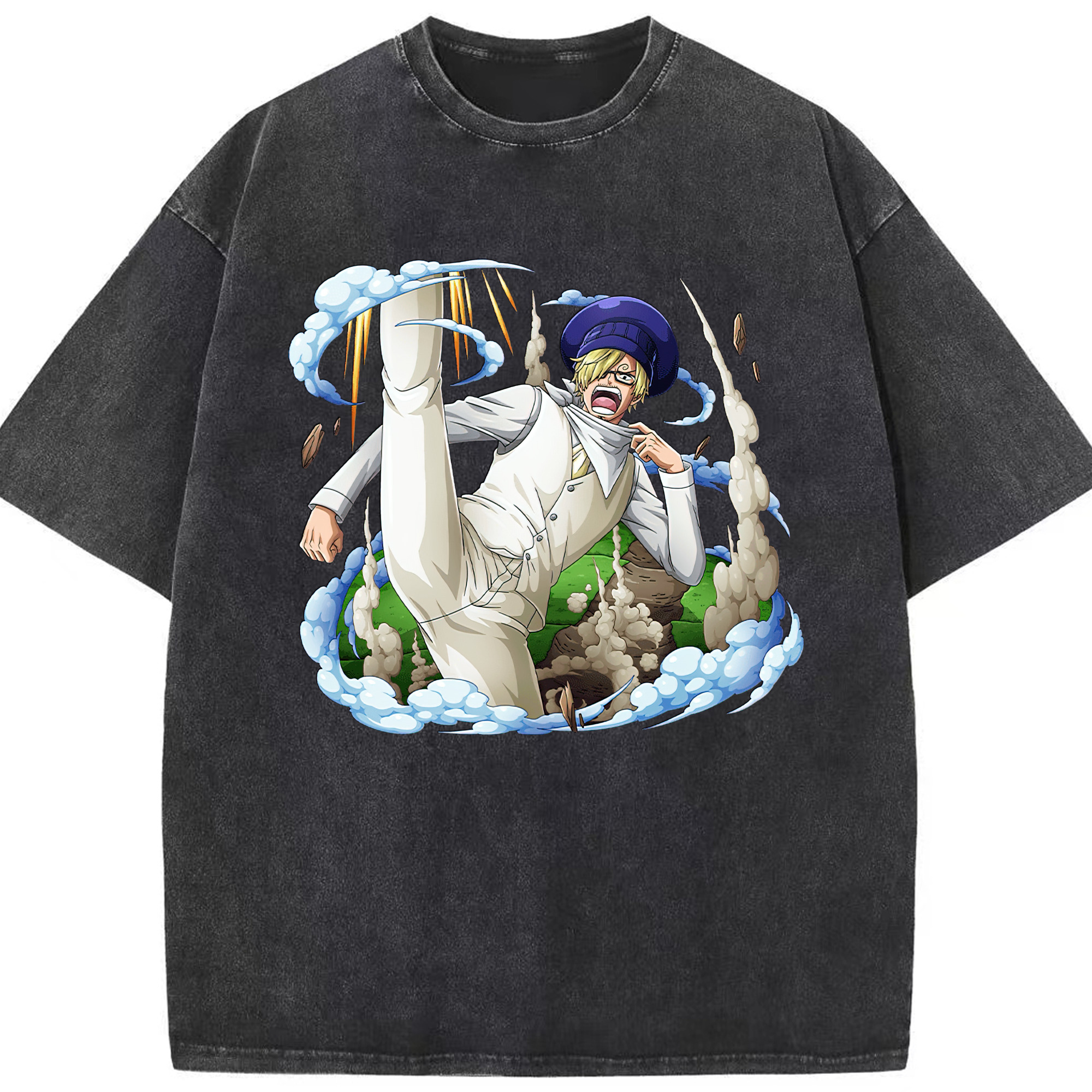 （画像用） ワンピース サンジ ONE PIECE Sanji 綿100% ヴィンテージ風 半袖Tシャツ（フロントプリント）