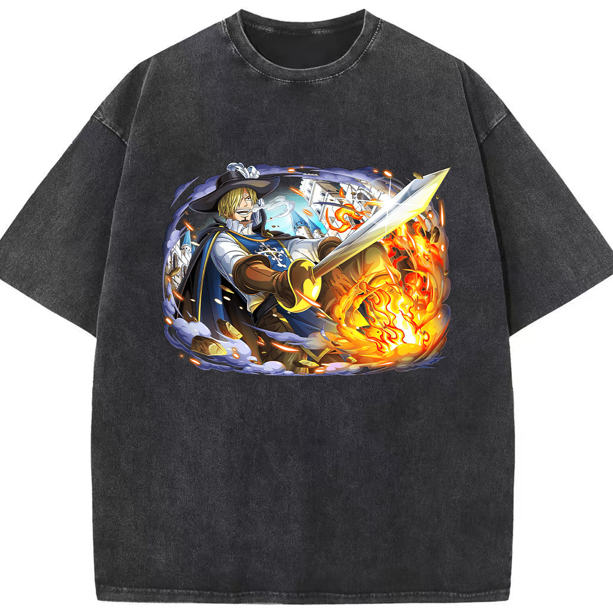 （画像用） ワンピース サンジ ONE PIECE Sanji 綿100% ヴィンテージ風 半袖Tシャツ（フロントプリント）