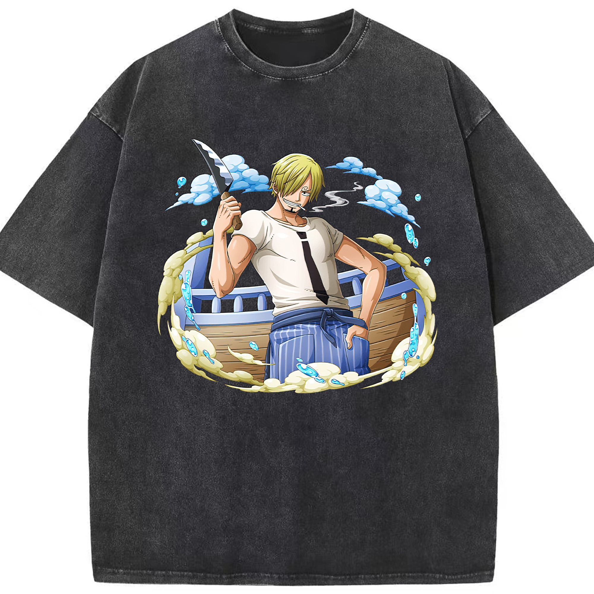 （画像用） ワンピース サンジ ONE PIECE Sanji 綿100% ヴィンテージ風 半袖Tシャツ（フロントプリント）