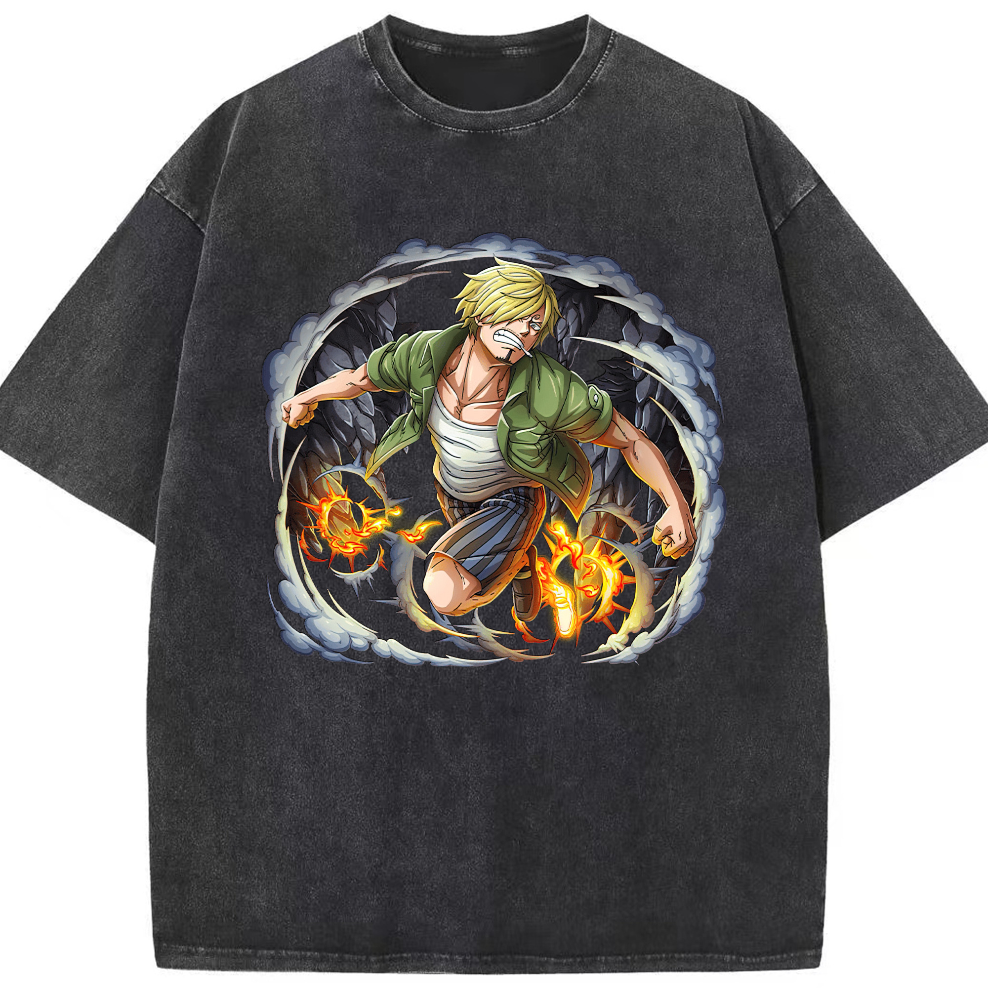 （画像用） ワンピース サンジ ONE PIECE Sanji 綿100% ヴィンテージ風 半袖Tシャツ（フロントプリント）