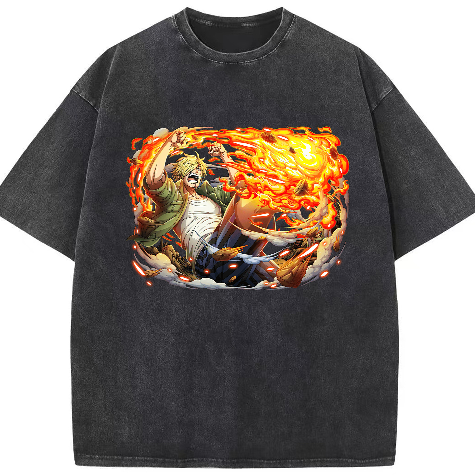 （画像用） ワンピース サンジ ONE PIECE Sanji 綿100% ヴィンテージ風 半袖Tシャツ（フロントプリント）