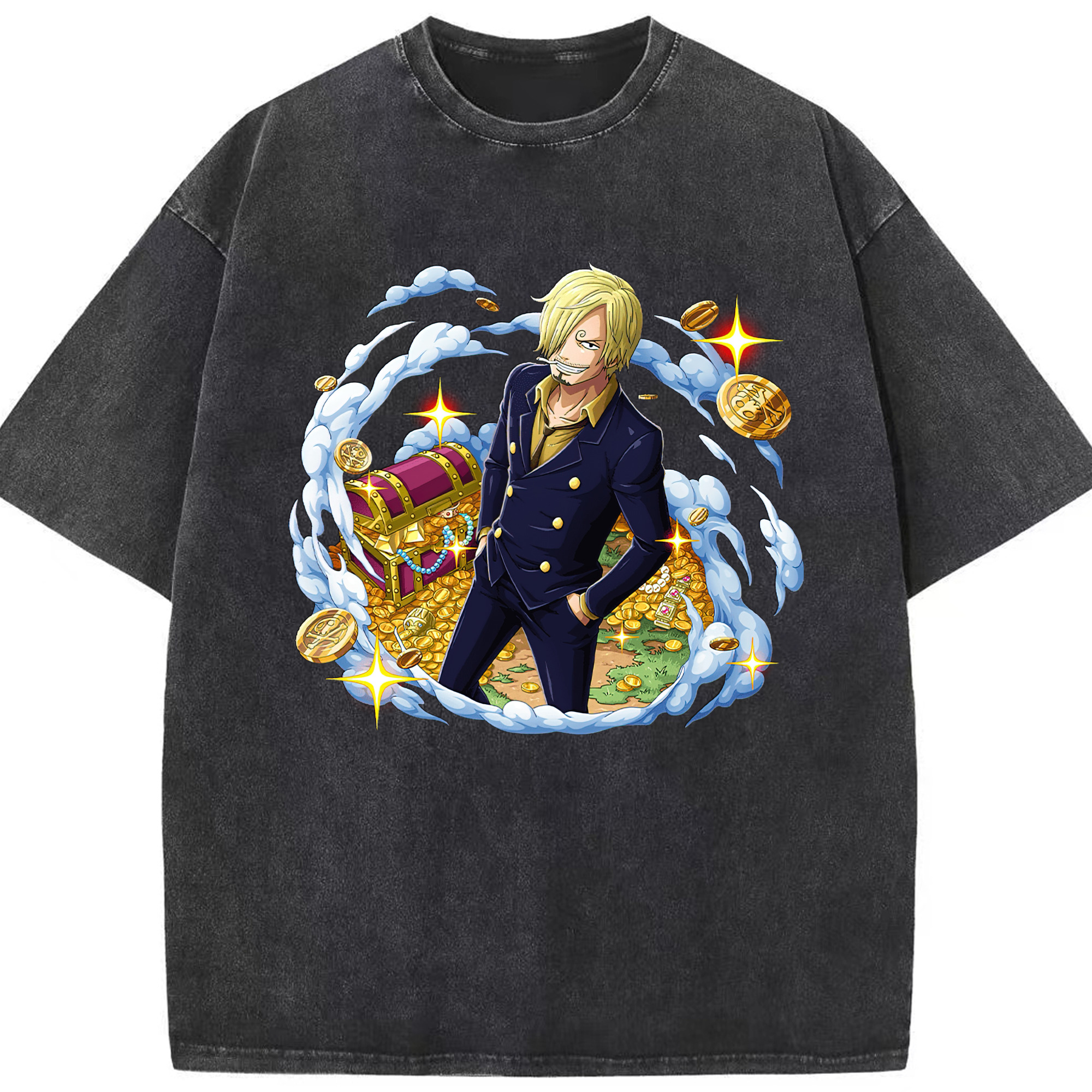 （画像用） ワンピース サンジ ONE PIECE Sanji 綿100% ヴィンテージ風 半袖Tシャツ（フロントプリント）