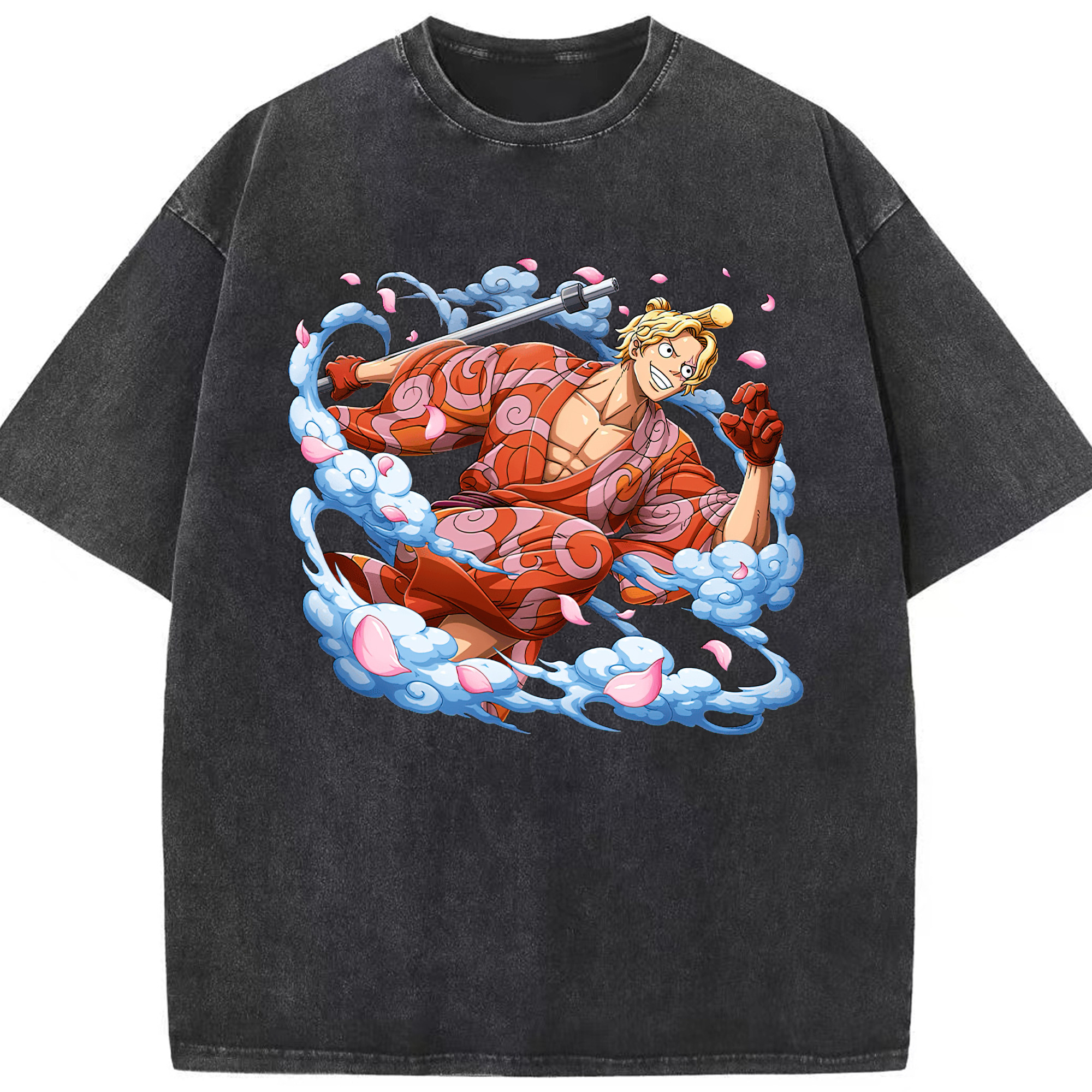 （画像用） ワンピース サンジ ONE PIECE Sanji 綿100% ヴィンテージ風 半袖Tシャツ（フロントプリント）