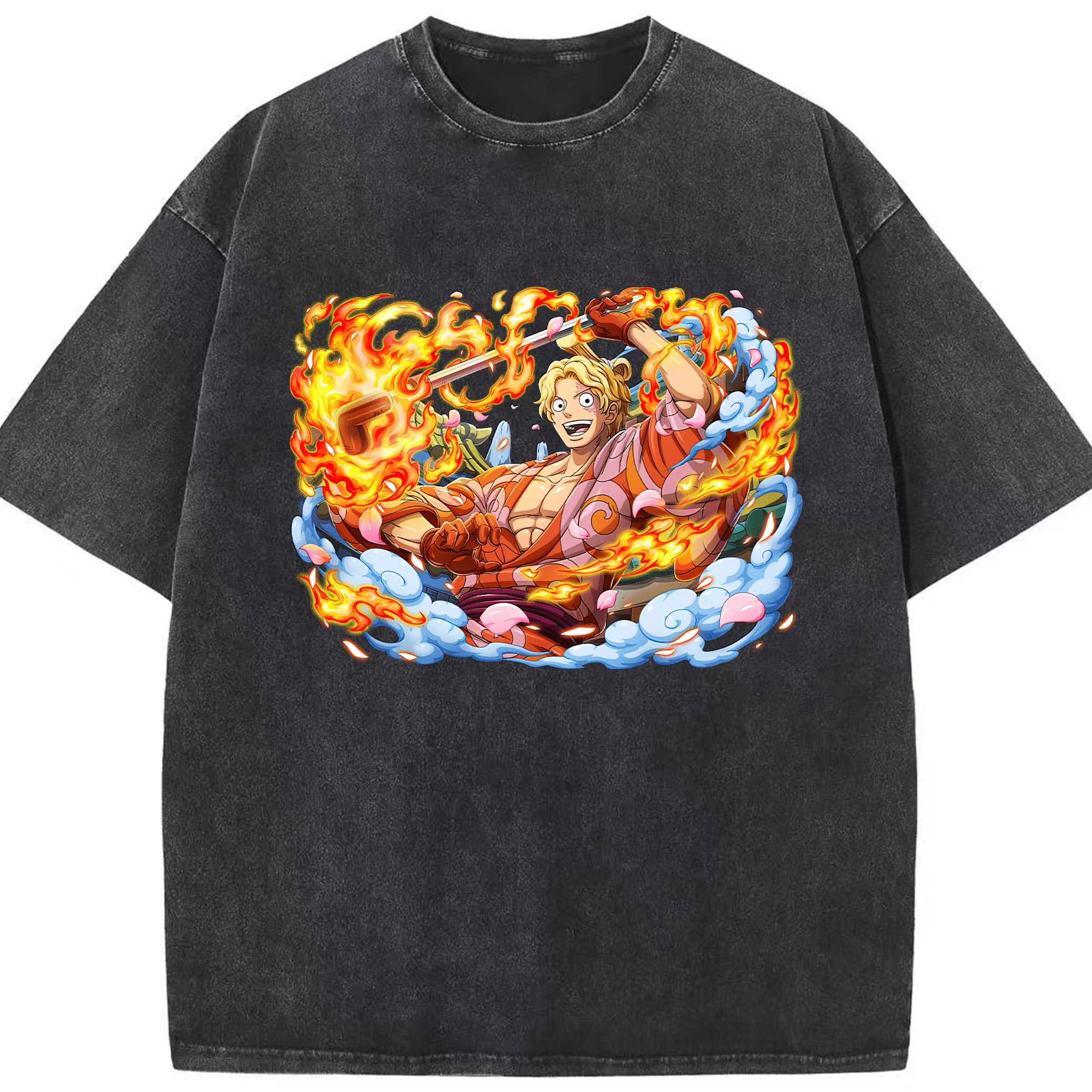 （画像用） ワンピース サンジ ONE PIECE Sanji 綿100% ヴィンテージ風 半袖Tシャツ（フロントプリント）