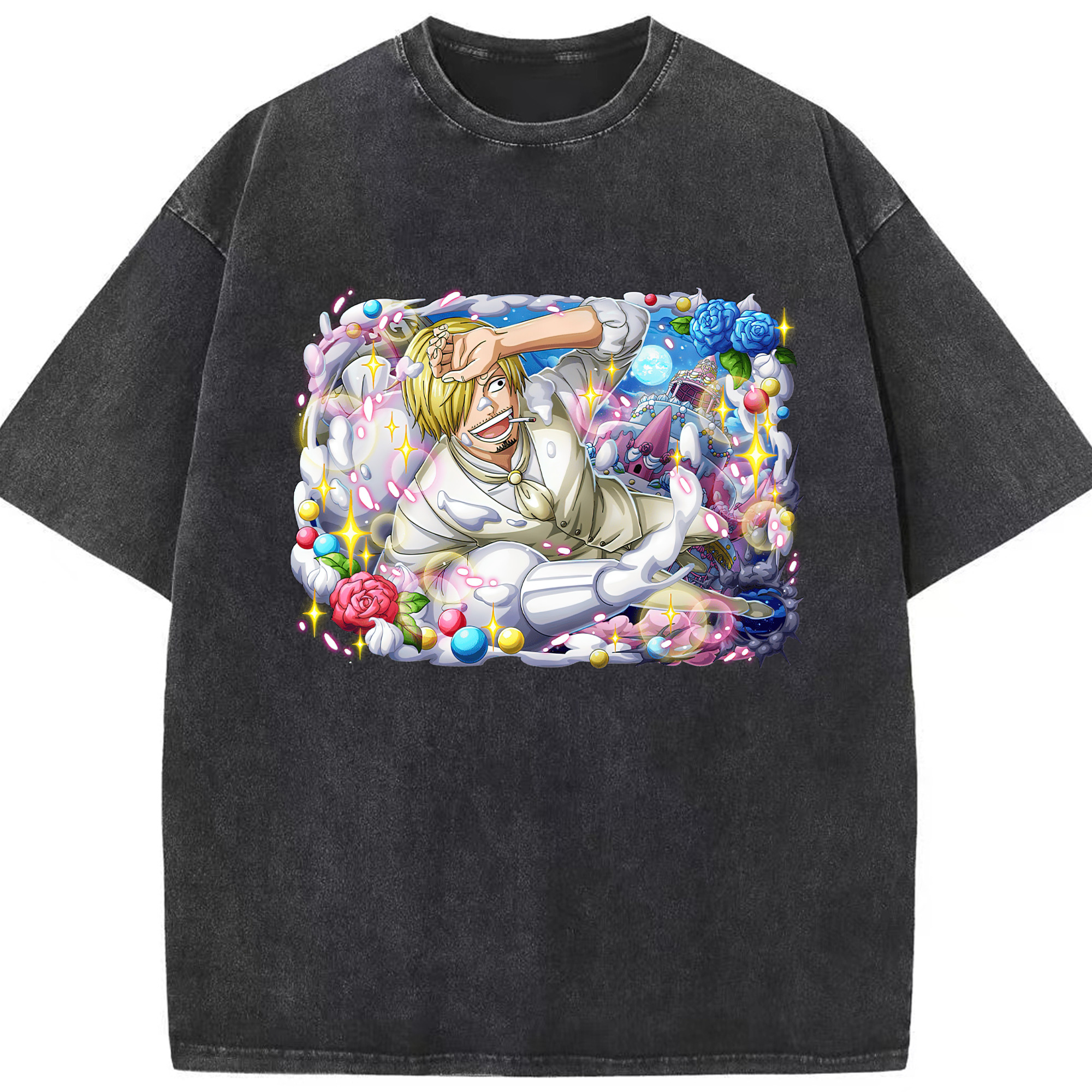 （画像用） ワンピース サンジ ONE PIECE Sanji 綿100% ヴィンテージ風 半袖Tシャツ（フロントプリント）