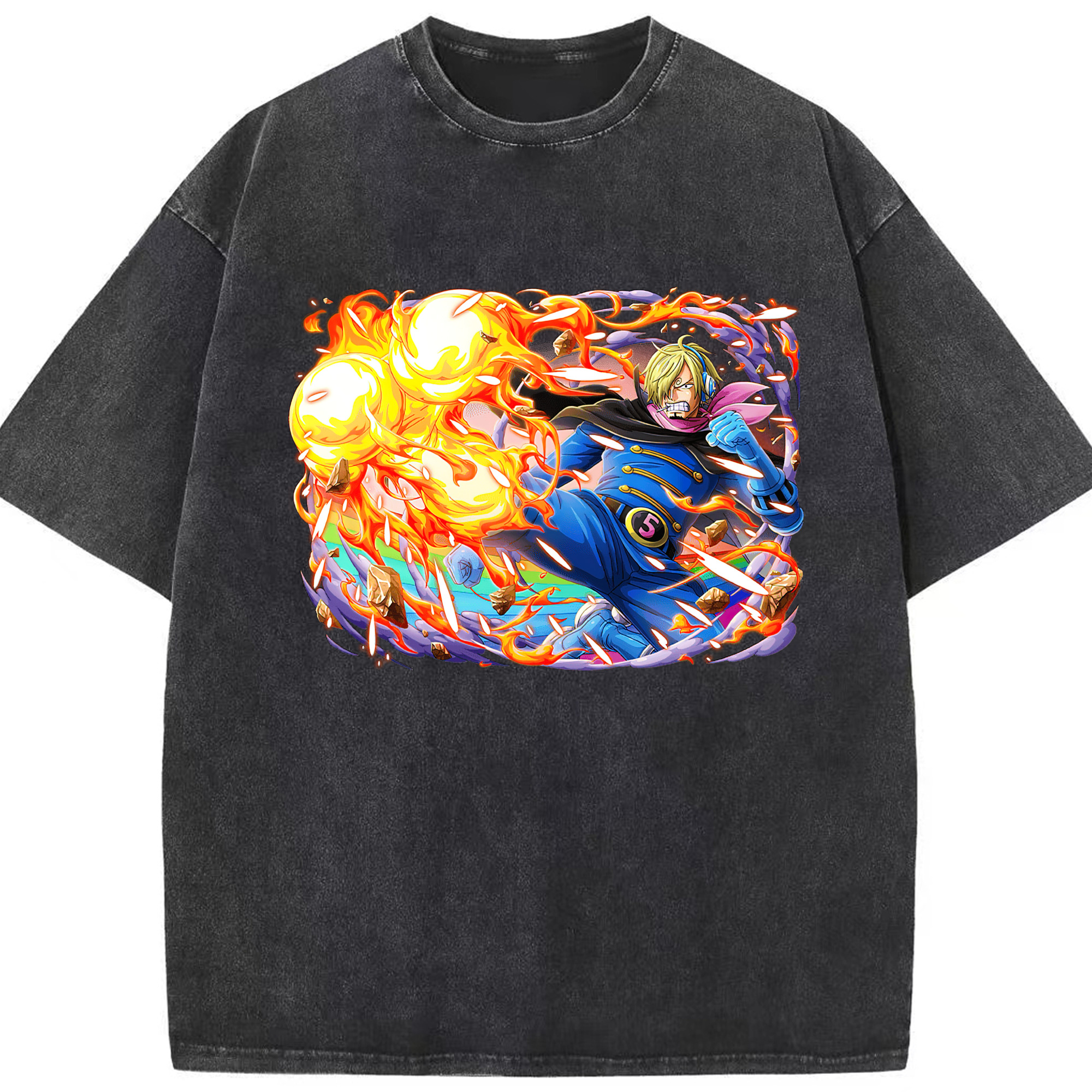 （画像用） ワンピース サンジ ONE PIECE Sanji 綿100% ヴィンテージ風 半袖Tシャツ（フロントプリント）