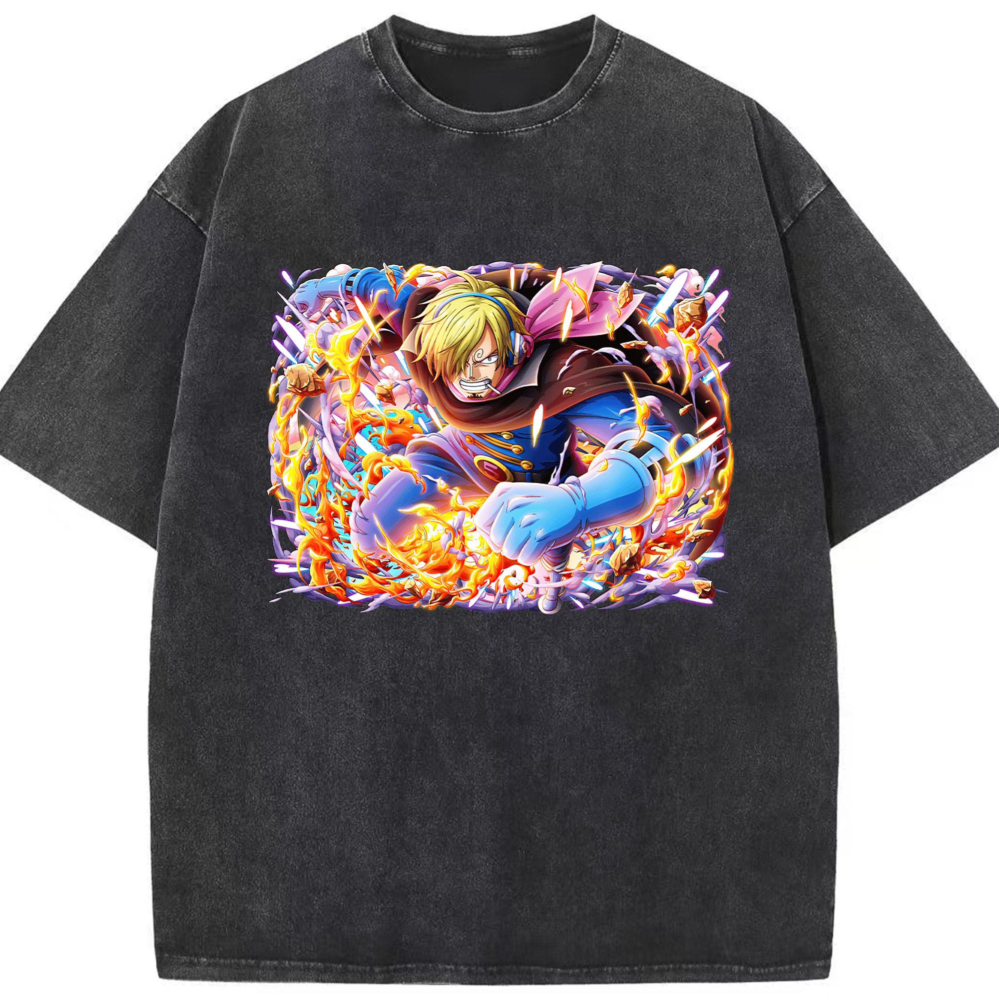 （画像用） ワンピース サンジ ONE PIECE Sanji 綿100% ヴィンテージ風 半袖Tシャツ（フロントプリント）