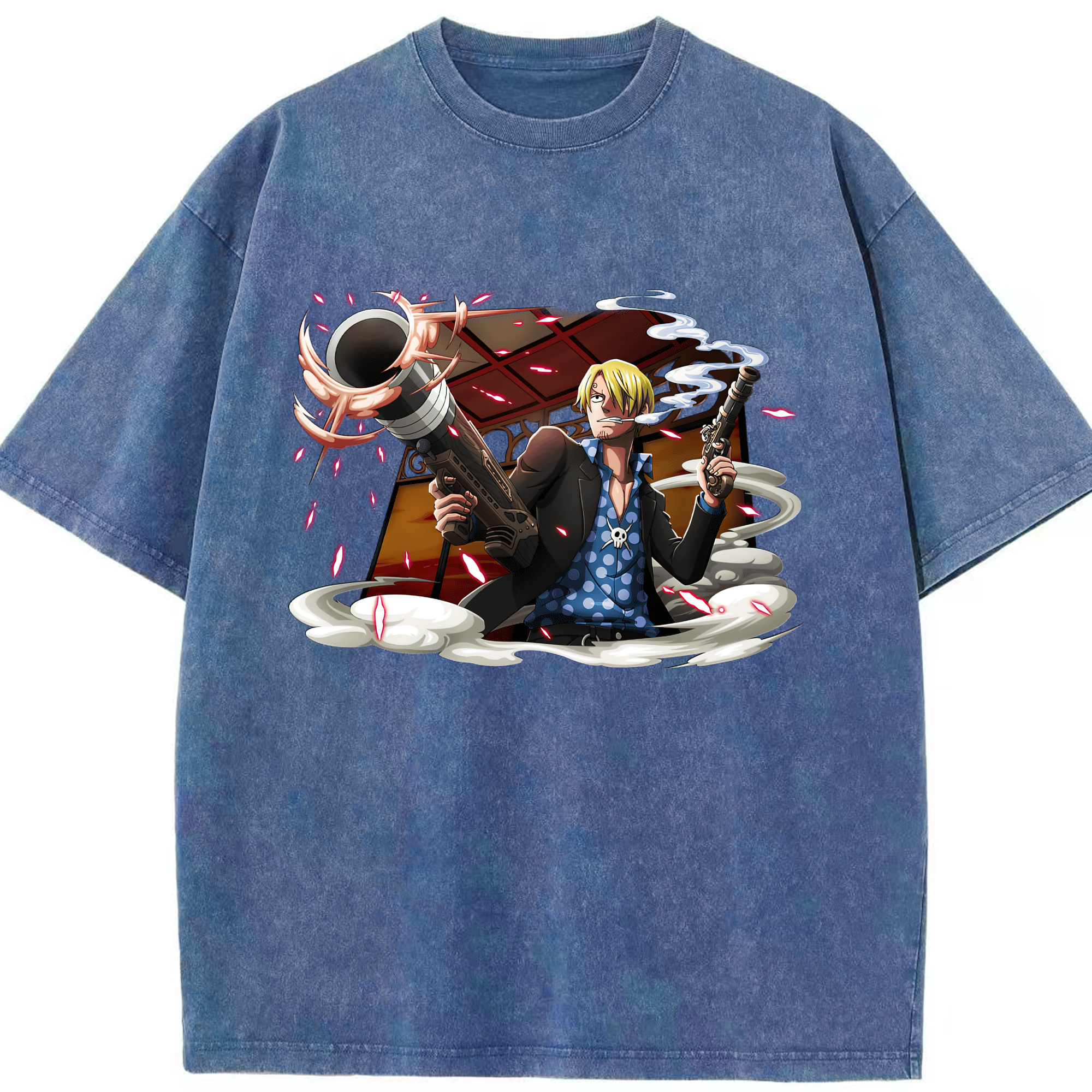（画像用） ワンピース サンジ ONE PIECE Sanji 綿100% ヴィンテージ風 半袖Tシャツ（フロントプリント）