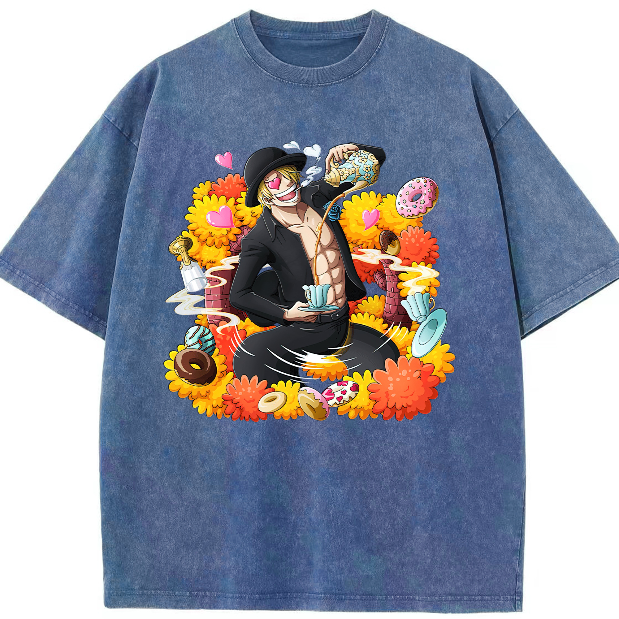 （画像用） ワンピース サンジ ONE PIECE Sanji 綿100% ヴィンテージ風 半袖Tシャツ（フロントプリント）