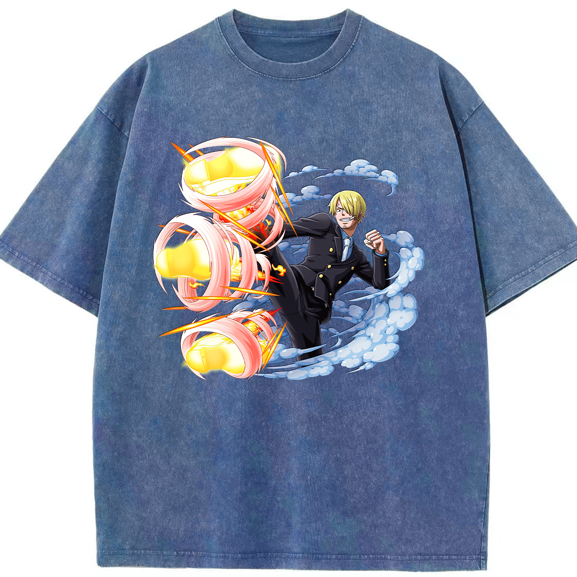 （画像用） ワンピース サンジ ONE PIECE Sanji 綿100% ヴィンテージ風 半袖Tシャツ（フロントプリント）