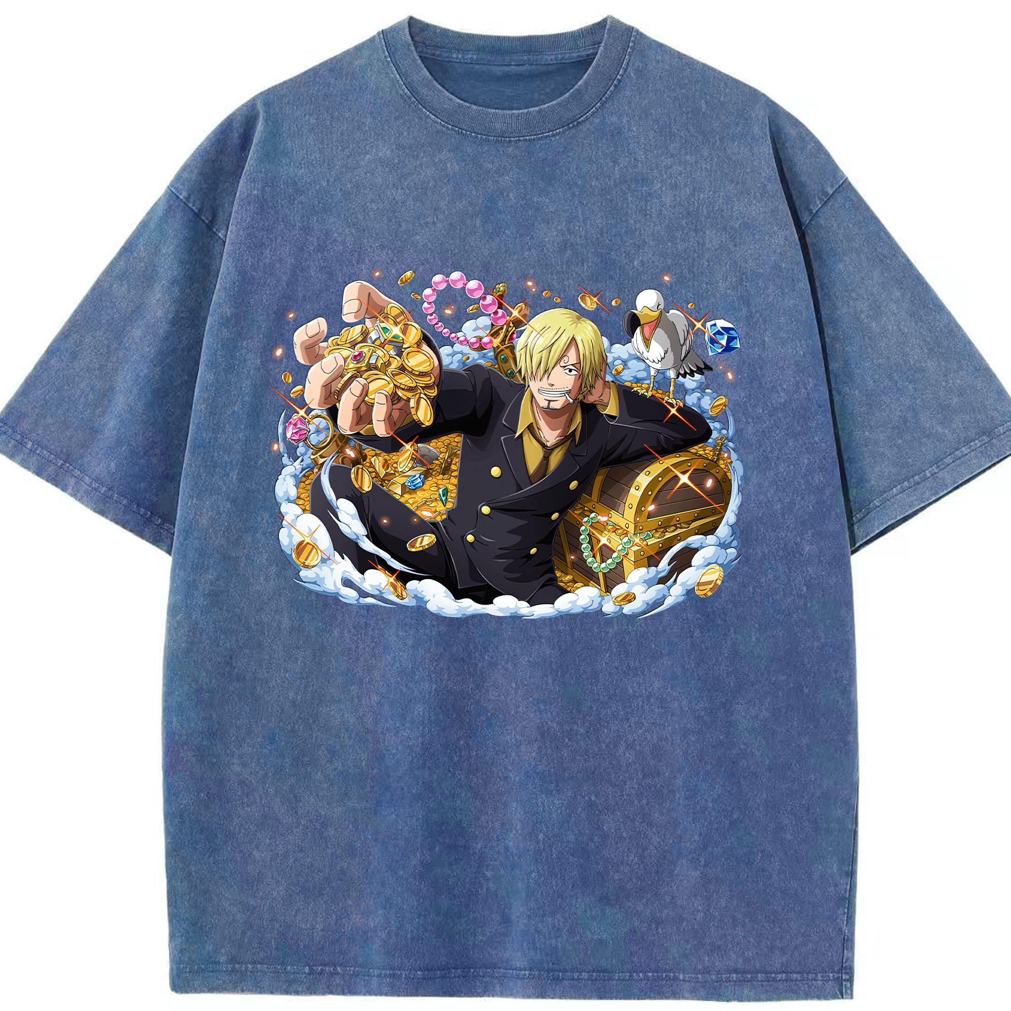 （画像用） ワンピース サンジ ONE PIECE Sanji 綿100% ヴィンテージ風 半袖Tシャツ（フロントプリント）