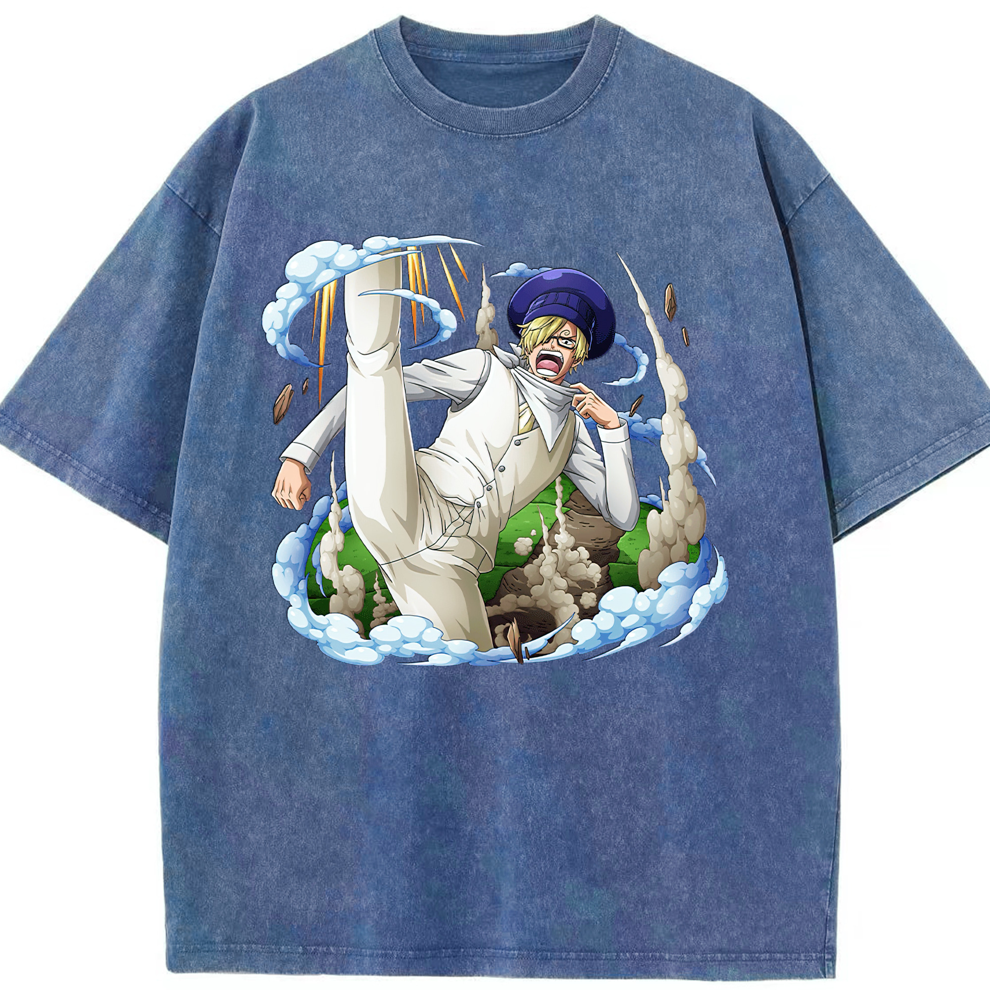 （画像用） ワンピース サンジ ONE PIECE Sanji 綿100% ヴィンテージ風 半袖Tシャツ（フロントプリント）