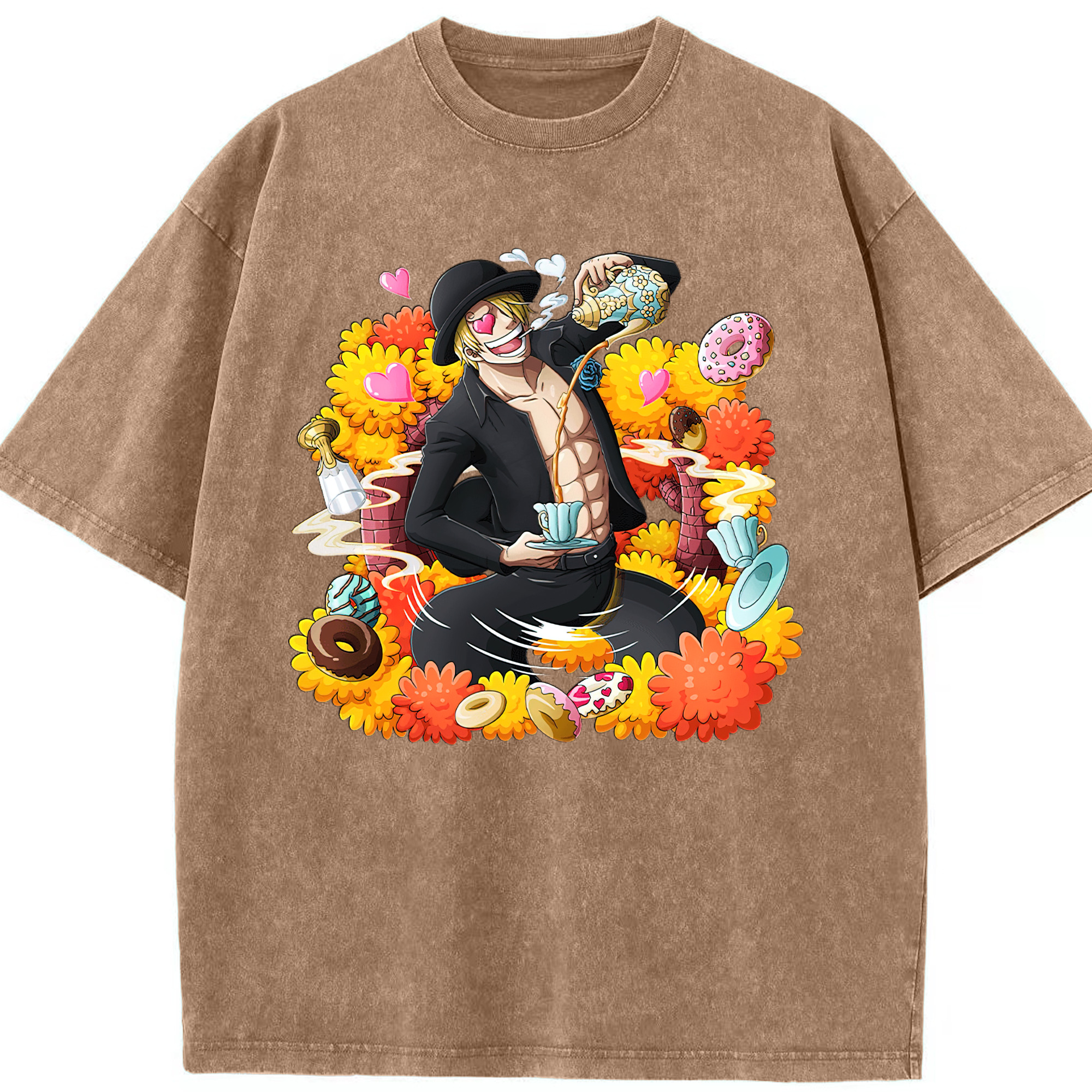 （画像用） ワンピース サンジ ONE PIECE Sanji 綿100% ヴィンテージ風 半袖Tシャツ（フロントプリント）