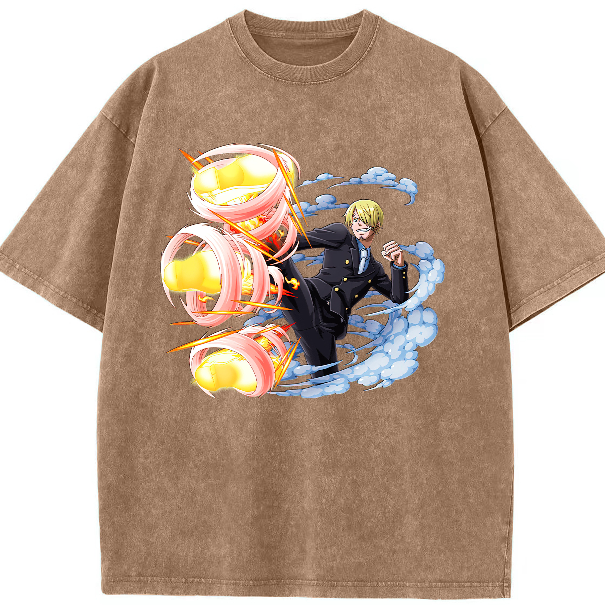 （画像用） ワンピース サンジ ONE PIECE Sanji 綿100% ヴィンテージ風 半袖Tシャツ（フロントプリント）