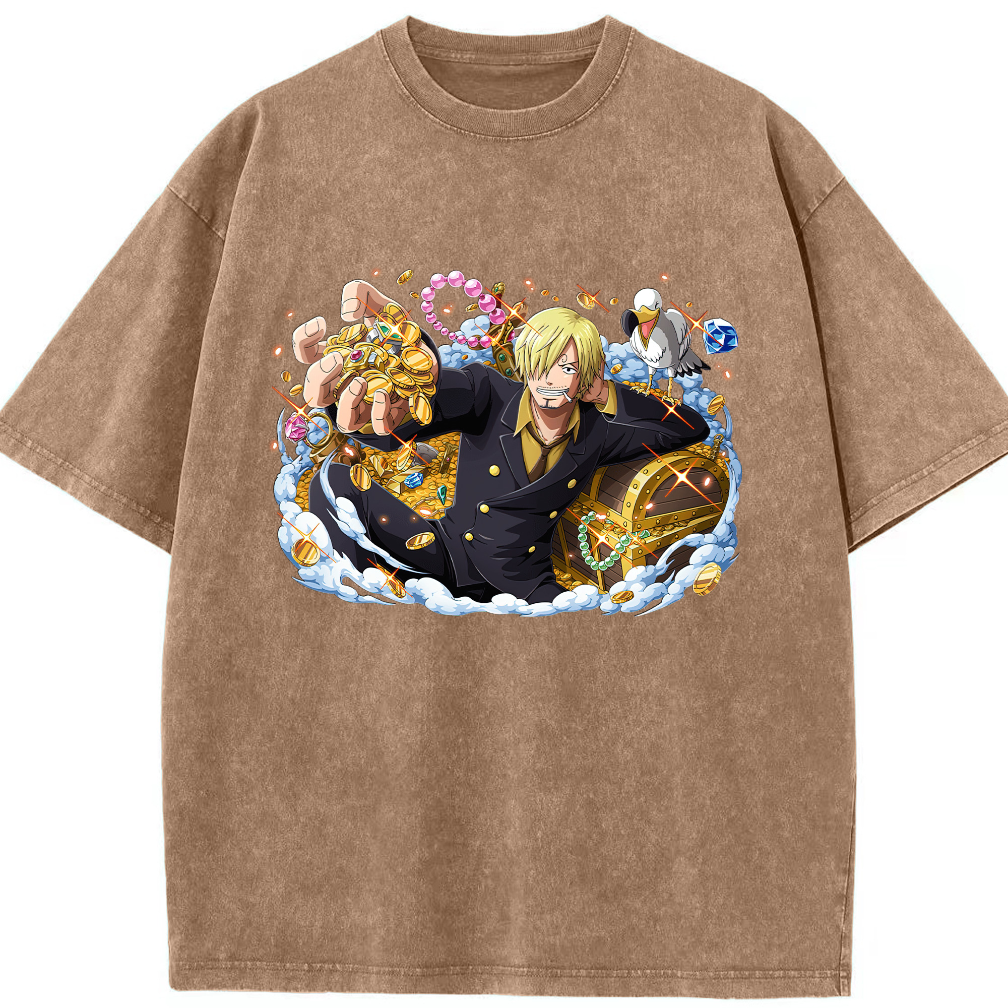 （画像用） ワンピース サンジ ONE PIECE Sanji 綿100% ヴィンテージ風 半袖Tシャツ（フロントプリント）