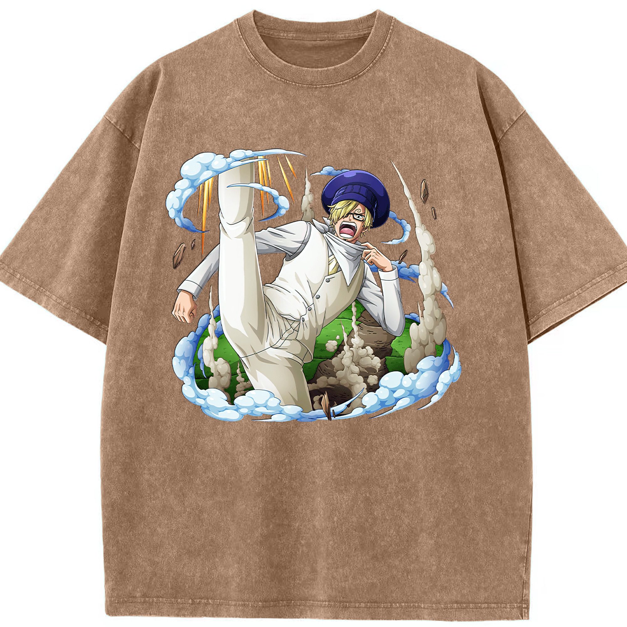 （画像用） ワンピース サンジ ONE PIECE Sanji 綿100% ヴィンテージ風 半袖Tシャツ（フロントプリント）