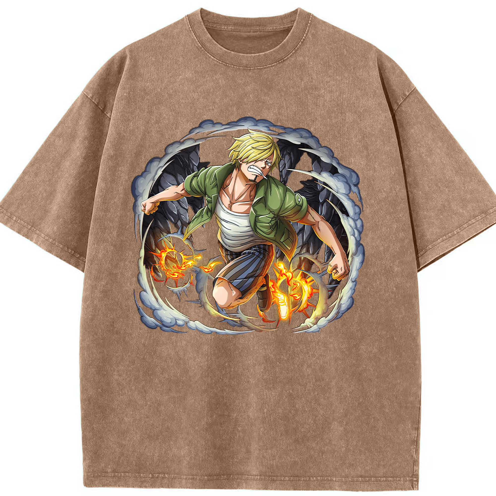 （画像用） ワンピース サンジ ONE PIECE Sanji 綿100% ヴィンテージ風 半袖Tシャツ（フロントプリント）